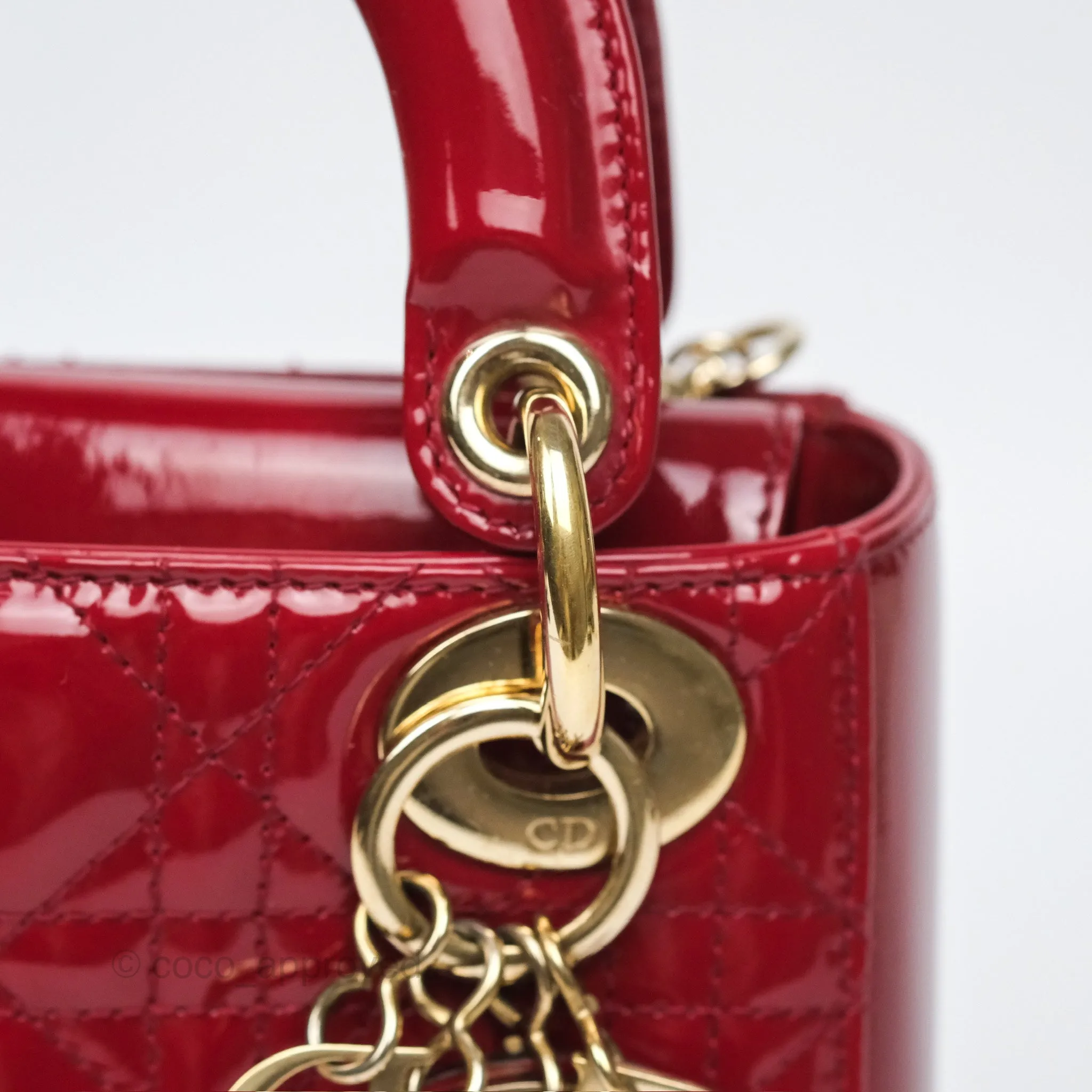 Christian Dior Mini Lady Dior Red Patent Cannage Gold Hardware