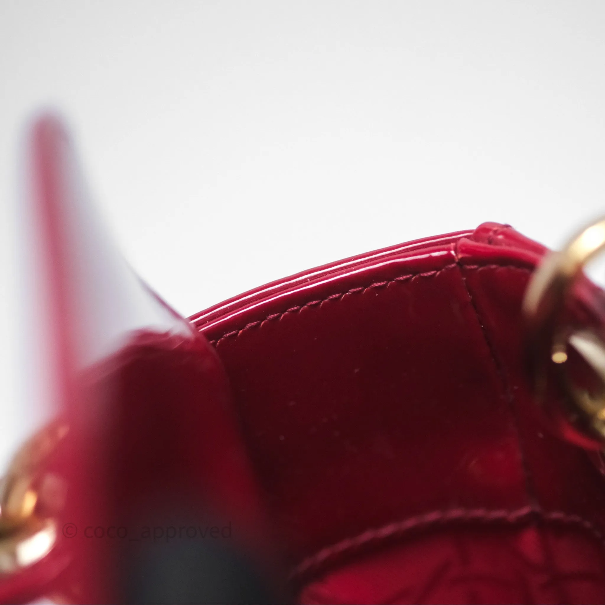 Christian Dior Mini Lady Dior Red Patent Cannage Gold Hardware