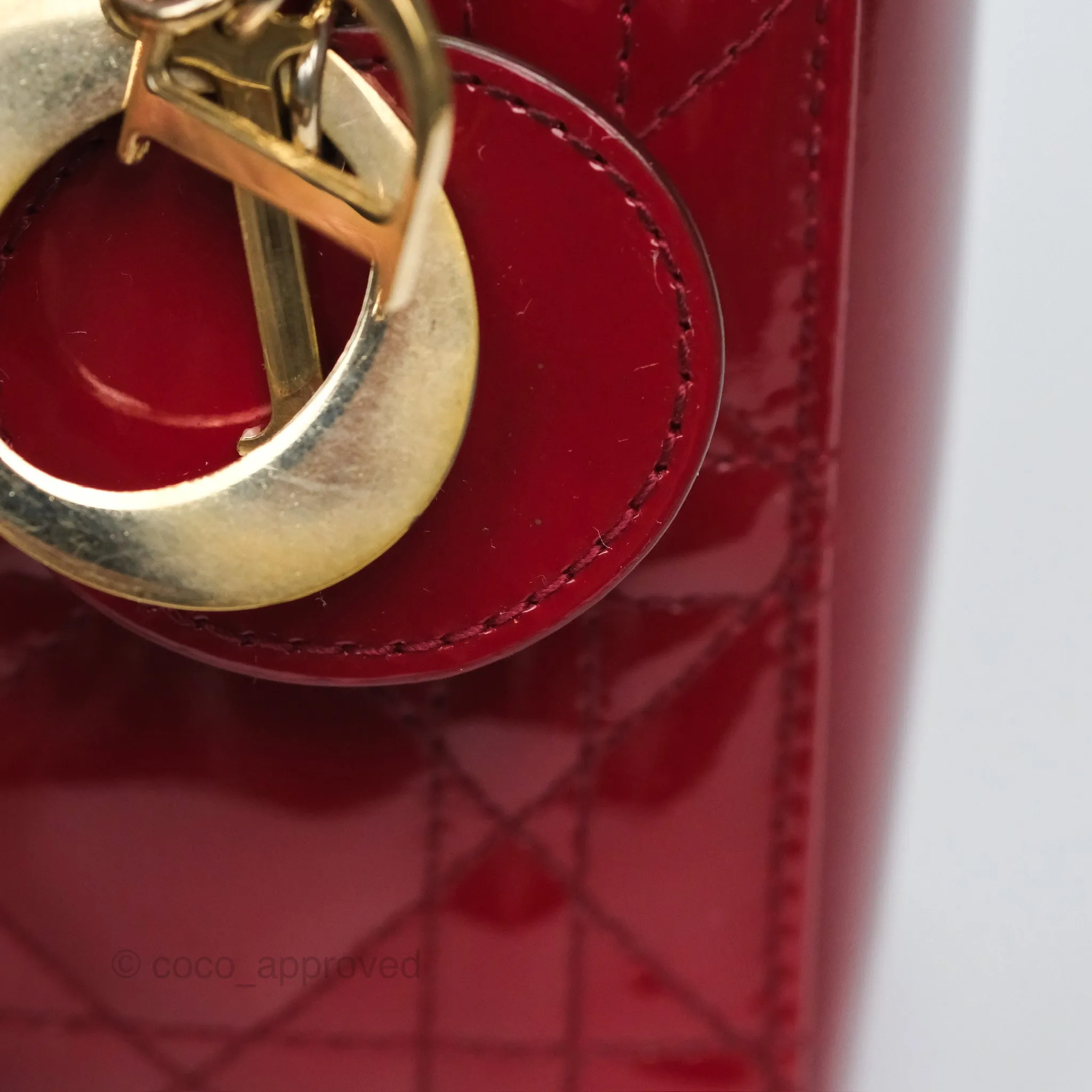 Christian Dior Mini Lady Dior Red Patent Cannage Gold Hardware
