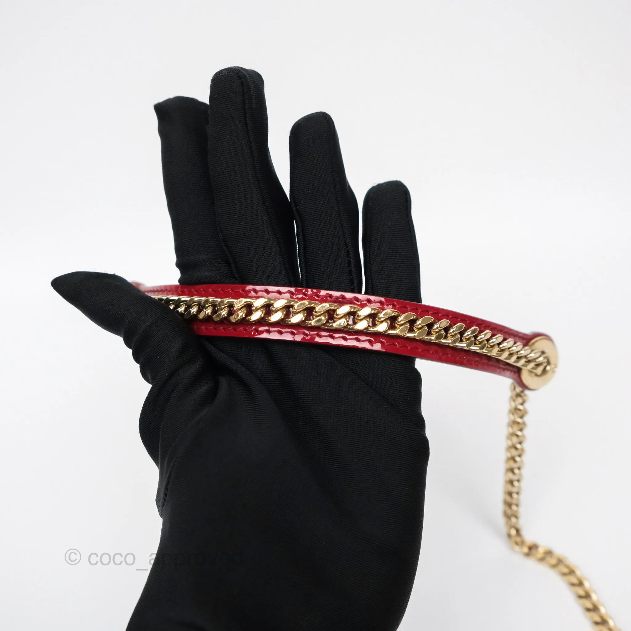 Christian Dior Mini Lady Dior Red Patent Cannage Gold Hardware