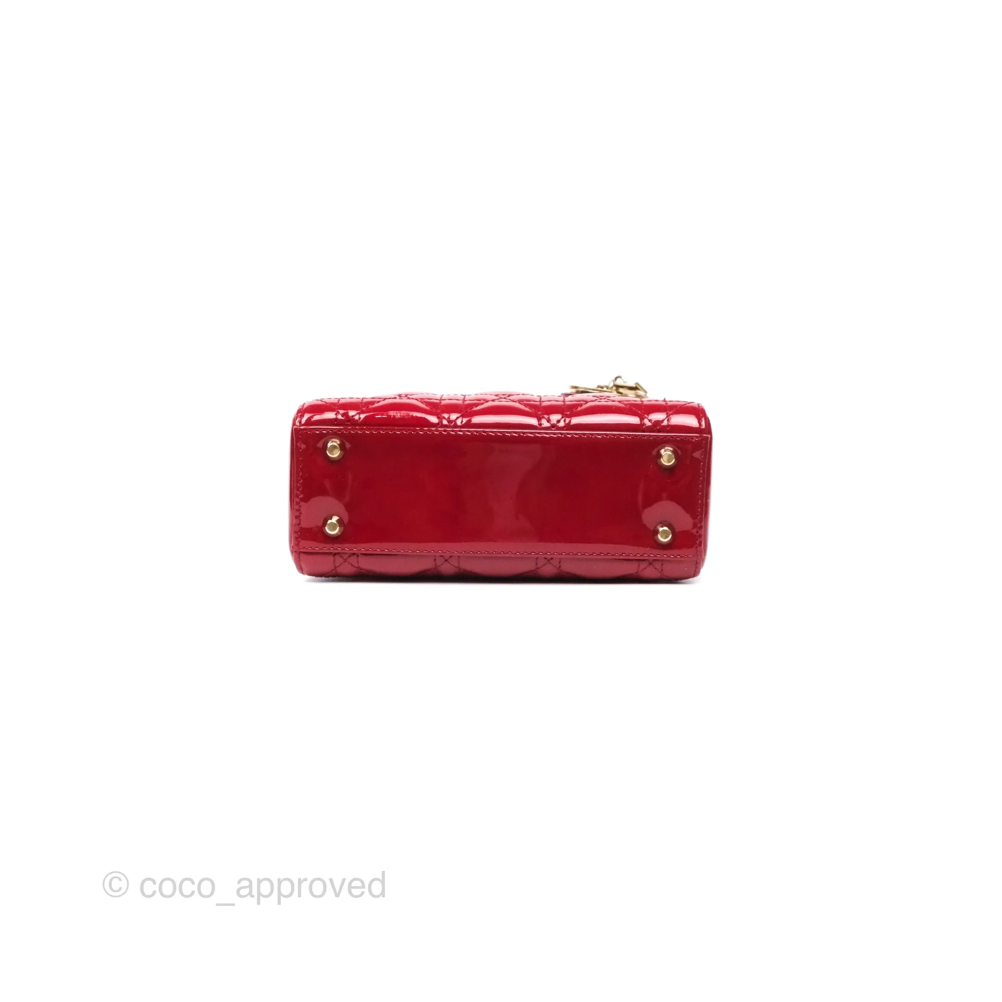 Christian Dior Mini Lady Dior Red Patent Cannage Gold Hardware