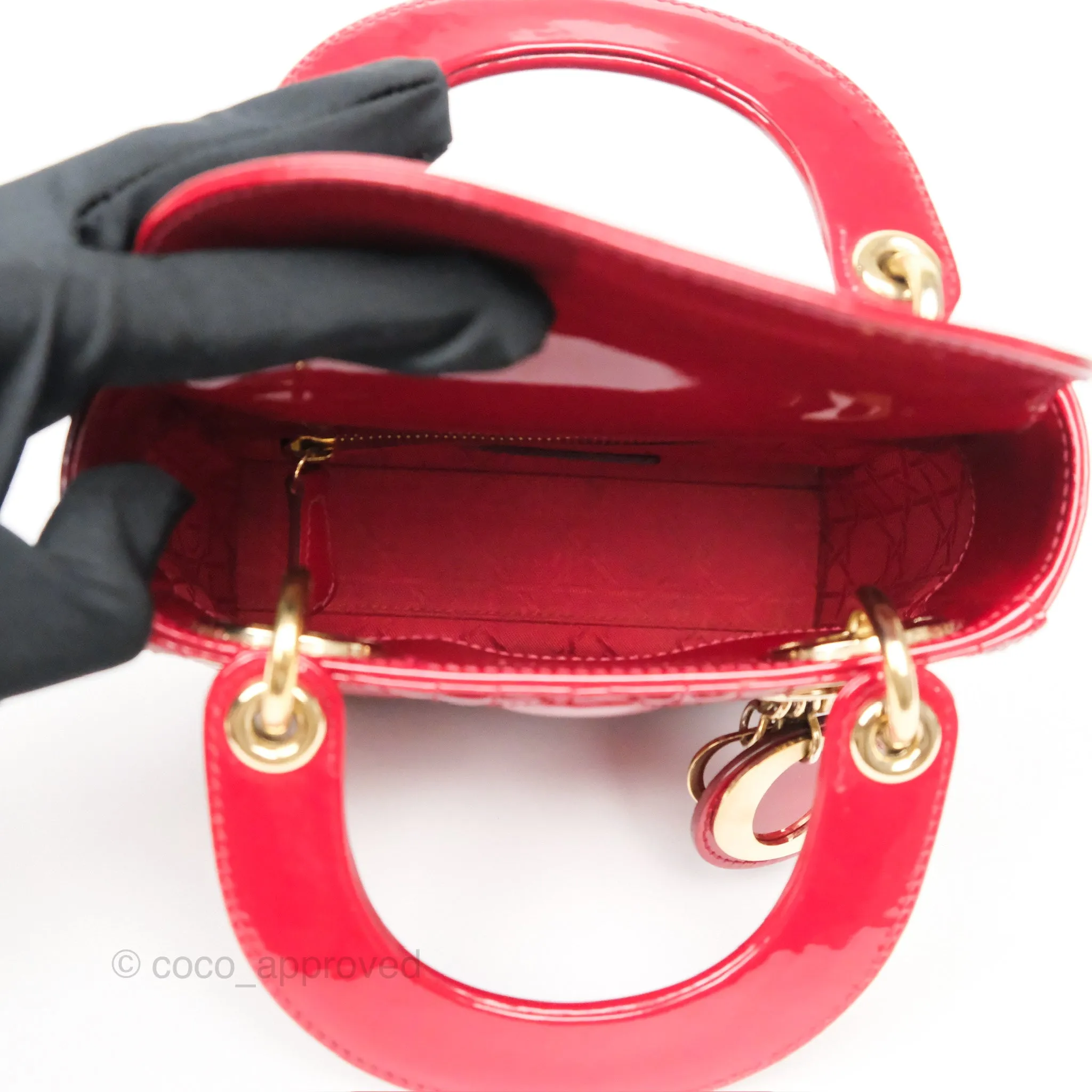 Christian Dior Mini Lady Dior Red Patent Cannage Gold Hardware