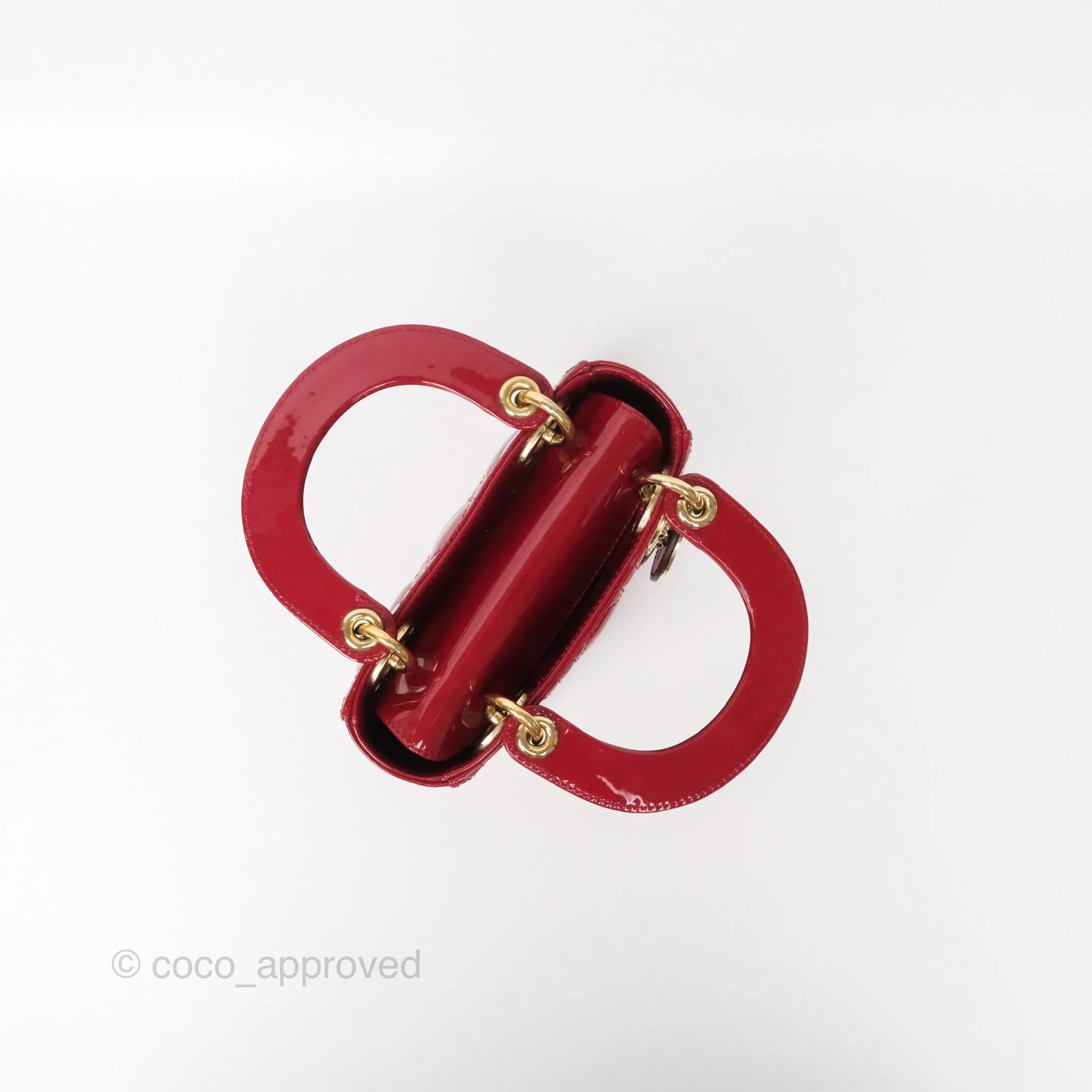 Christian Dior Mini Lady Dior Red Patent Cannage Gold Hardware