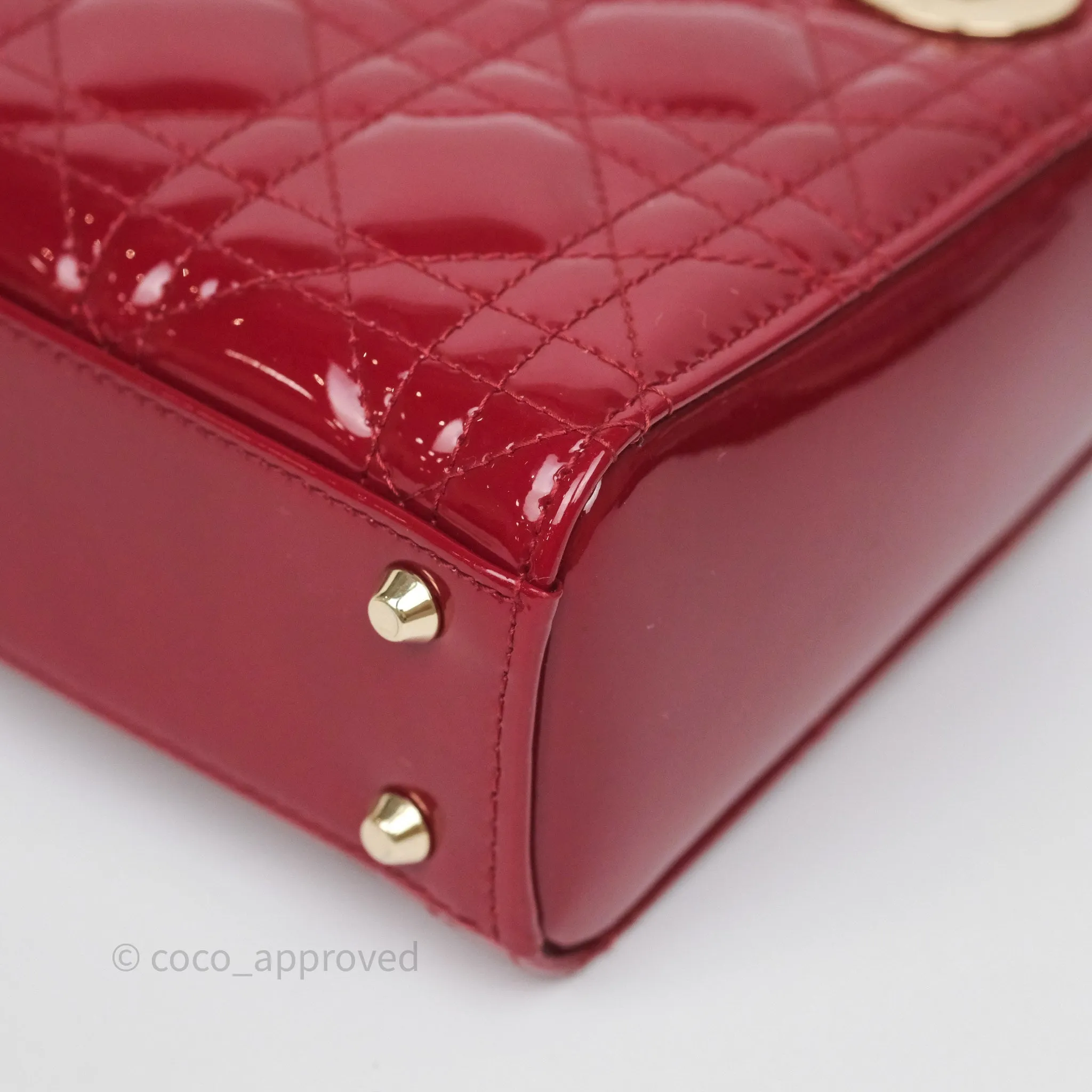 Christian Dior Mini Lady Dior Red Patent Cannage Gold Hardware