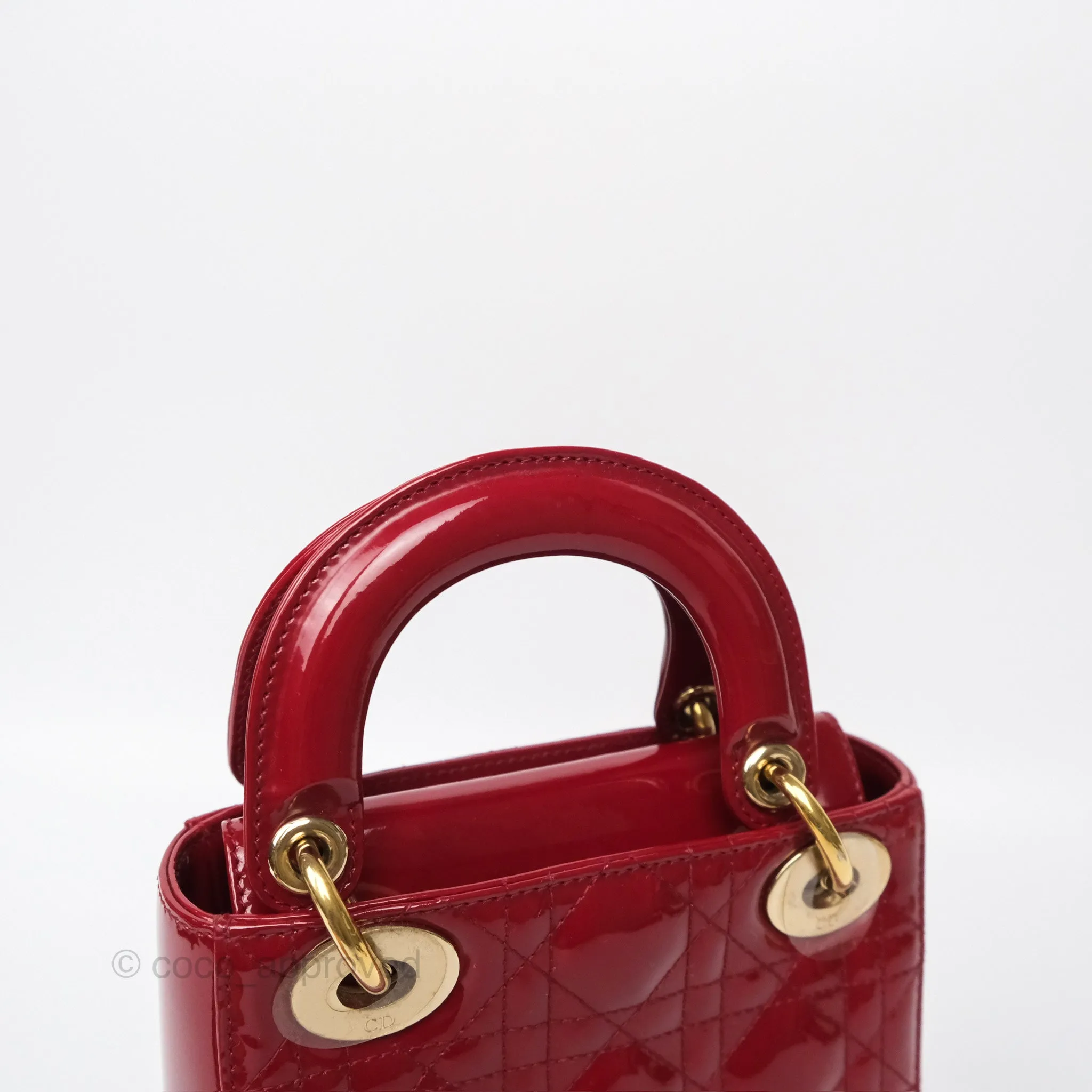 Christian Dior Mini Lady Dior Red Patent Cannage Gold Hardware
