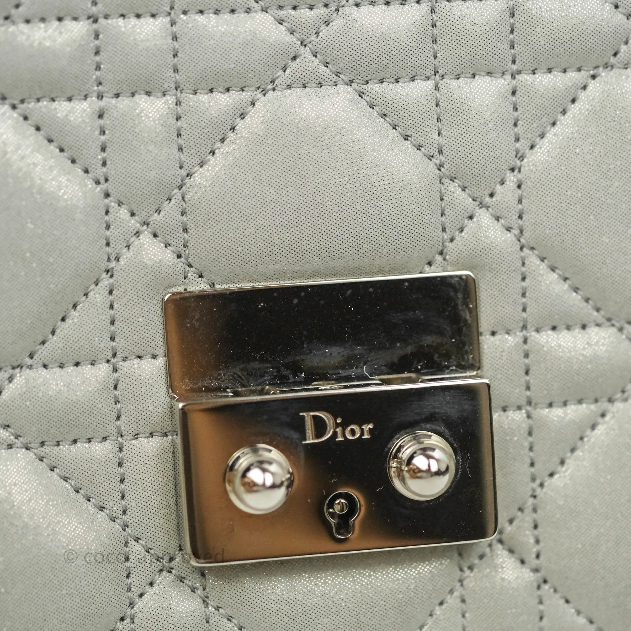 Christian Dior Miss Dior WOC Cannage Metallic Grey Silver Hardware