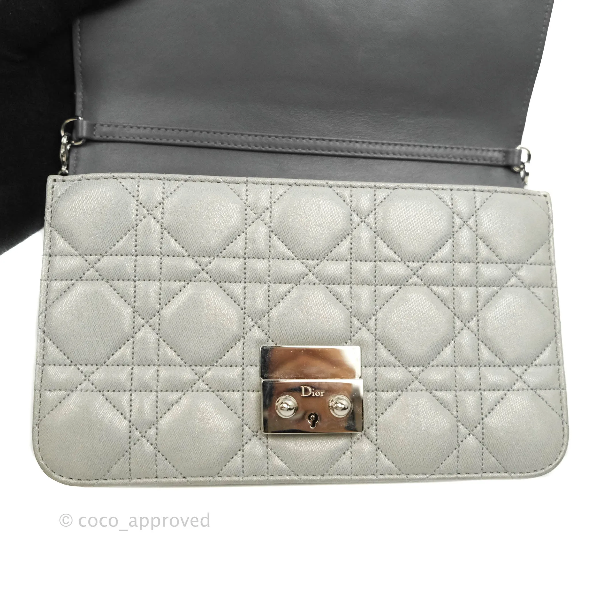 Christian Dior Miss Dior WOC Cannage Metallic Grey Silver Hardware