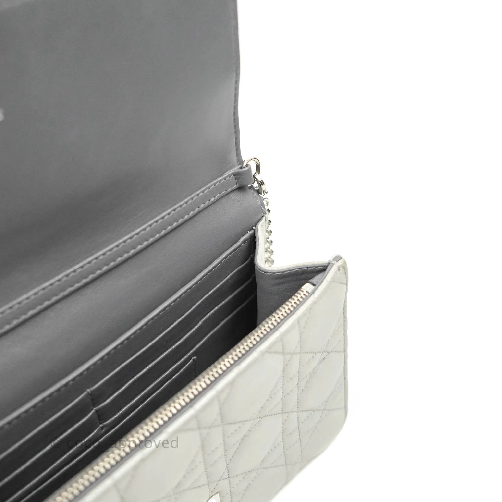 Christian Dior Miss Dior WOC Cannage Metallic Grey Silver Hardware
