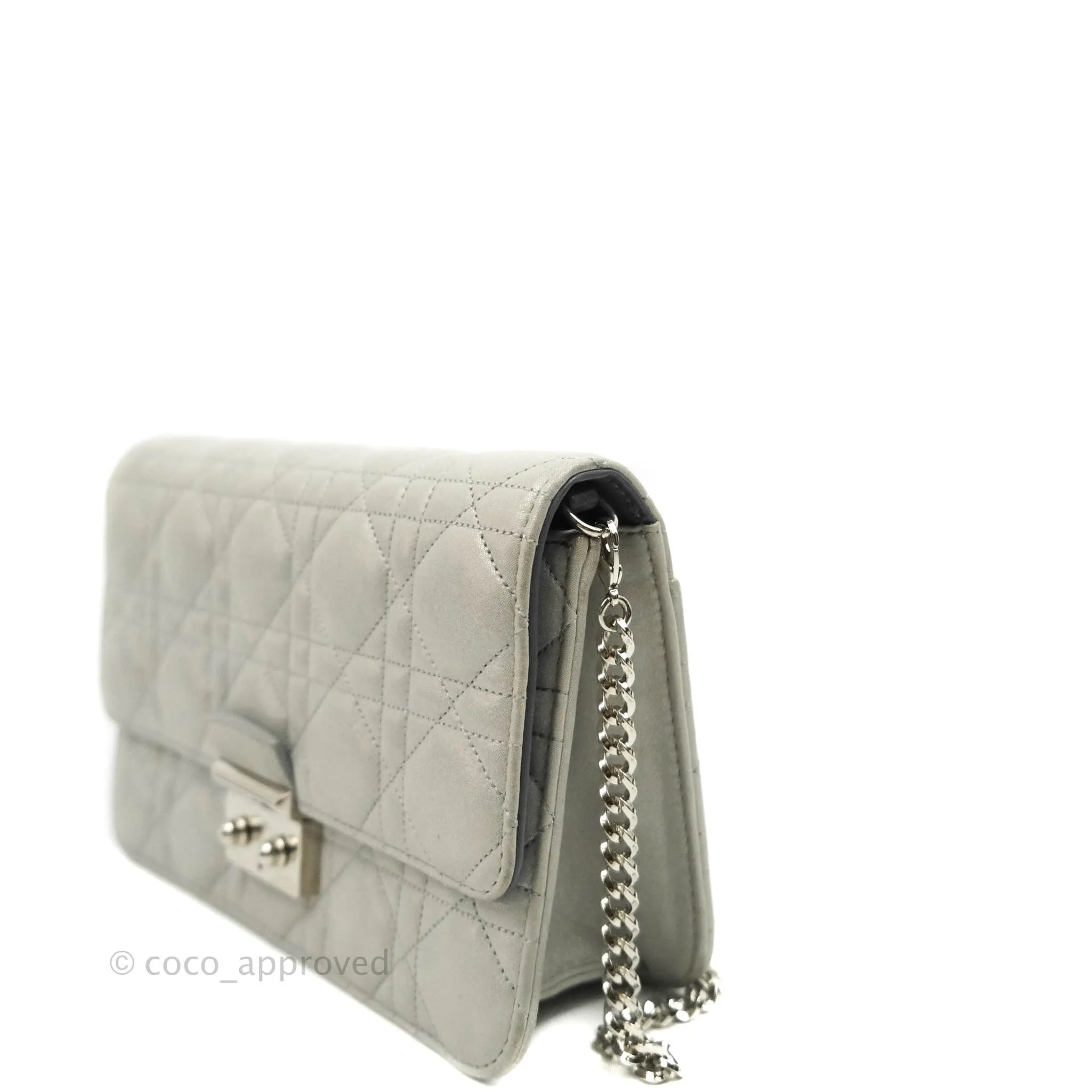 Christian Dior Miss Dior WOC Cannage Metallic Grey Silver Hardware