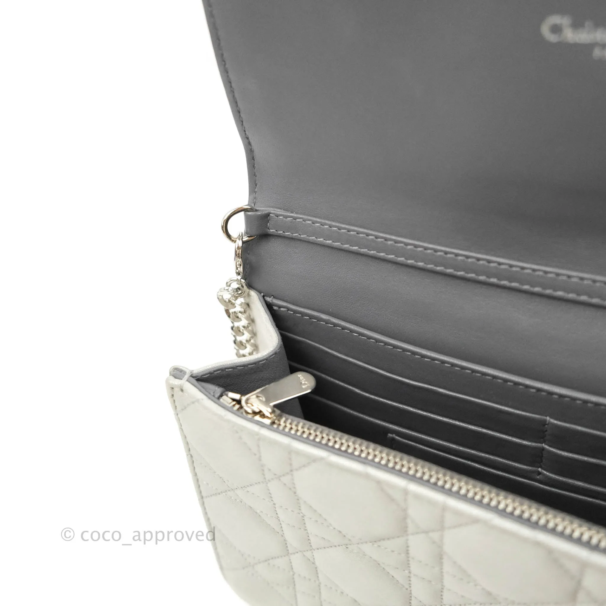 Christian Dior Miss Dior WOC Cannage Metallic Grey Silver Hardware