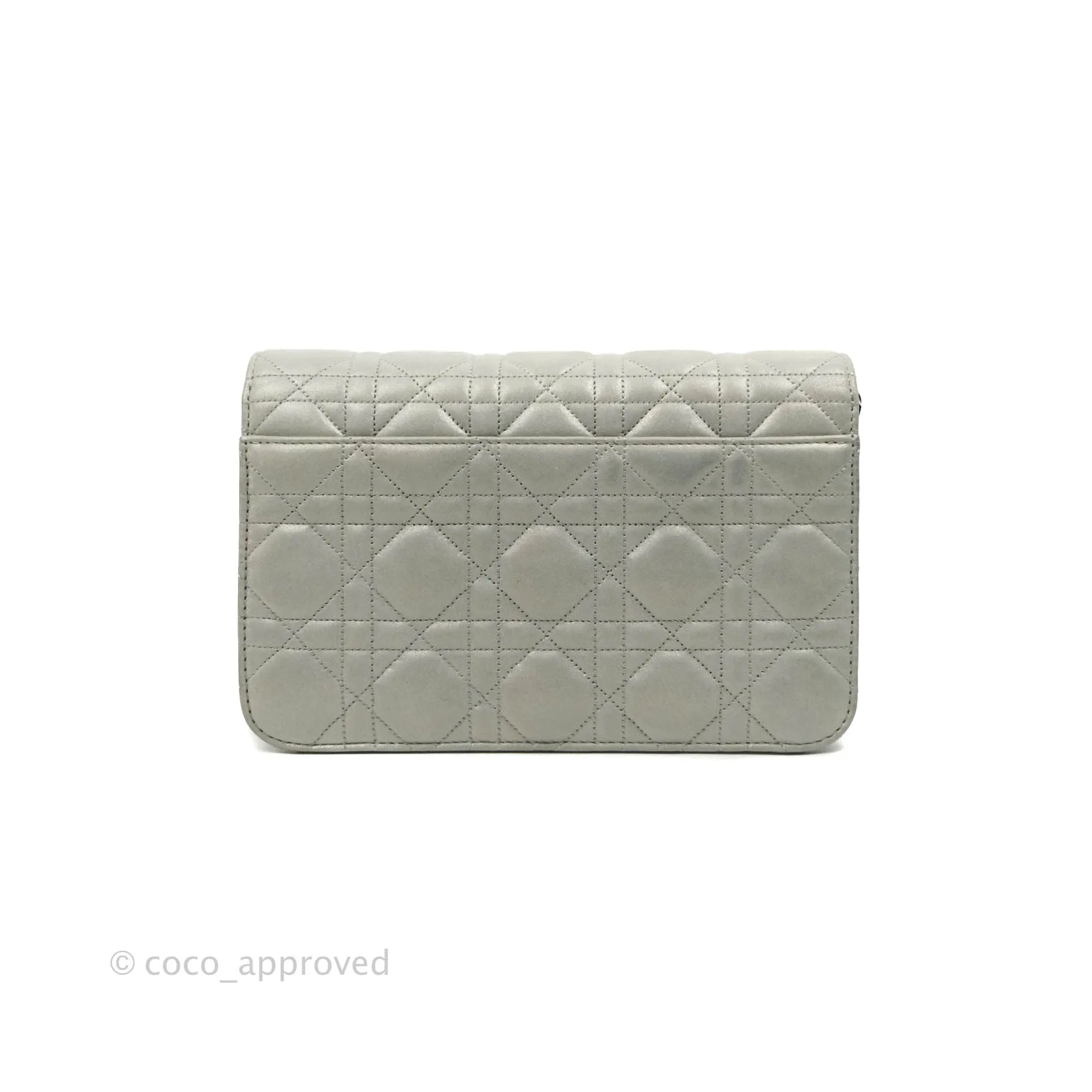 Christian Dior Miss Dior WOC Cannage Metallic Grey Silver Hardware