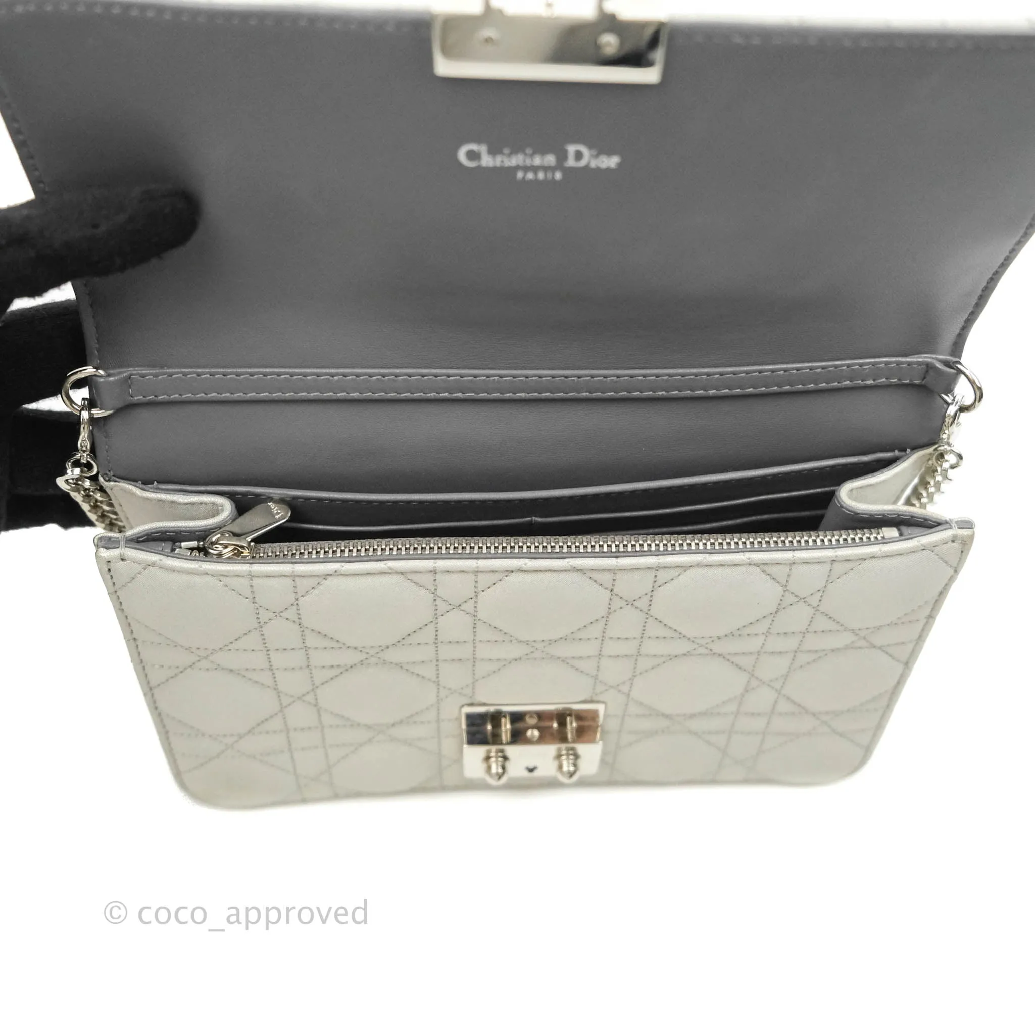 Christian Dior Miss Dior WOC Cannage Metallic Grey Silver Hardware