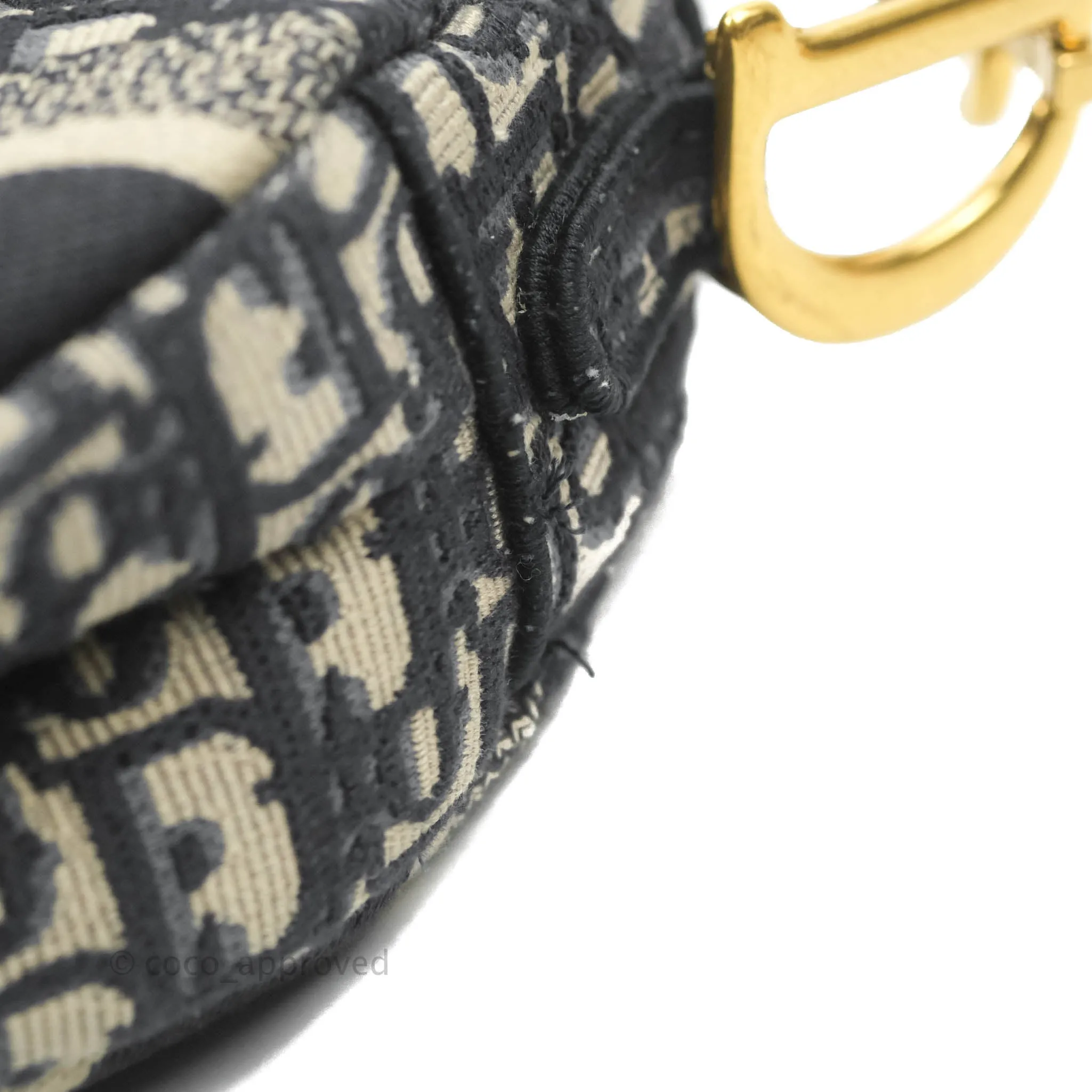 Christian Dior Navy Saddle Bag Dior Oblique Embroidery Gold Hardware