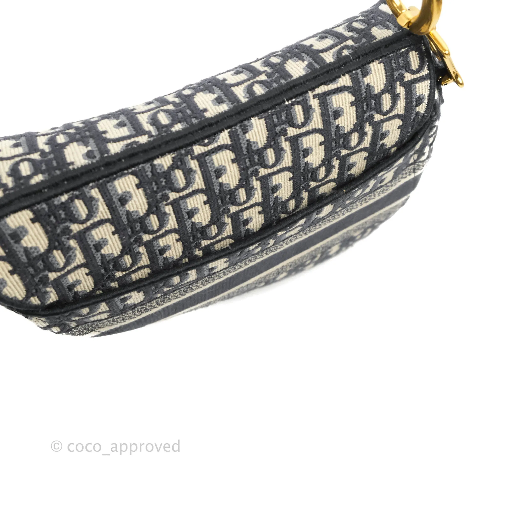 Christian Dior Navy Saddle Bag Dior Oblique Embroidery Gold Hardware