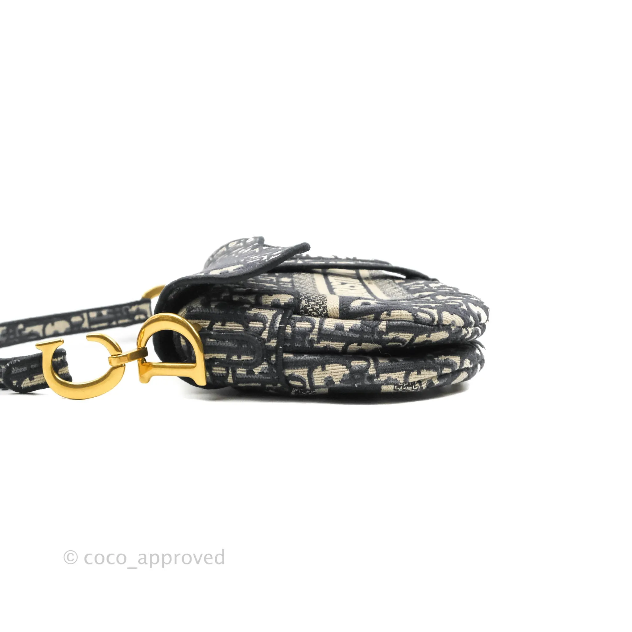 Christian Dior Navy Saddle Bag Dior Oblique Embroidery Gold Hardware