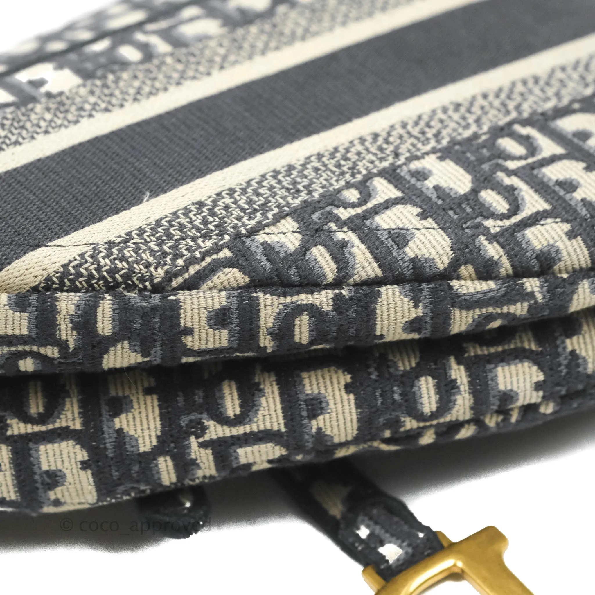 Christian Dior Navy Saddle Bag Dior Oblique Embroidery Gold Hardware