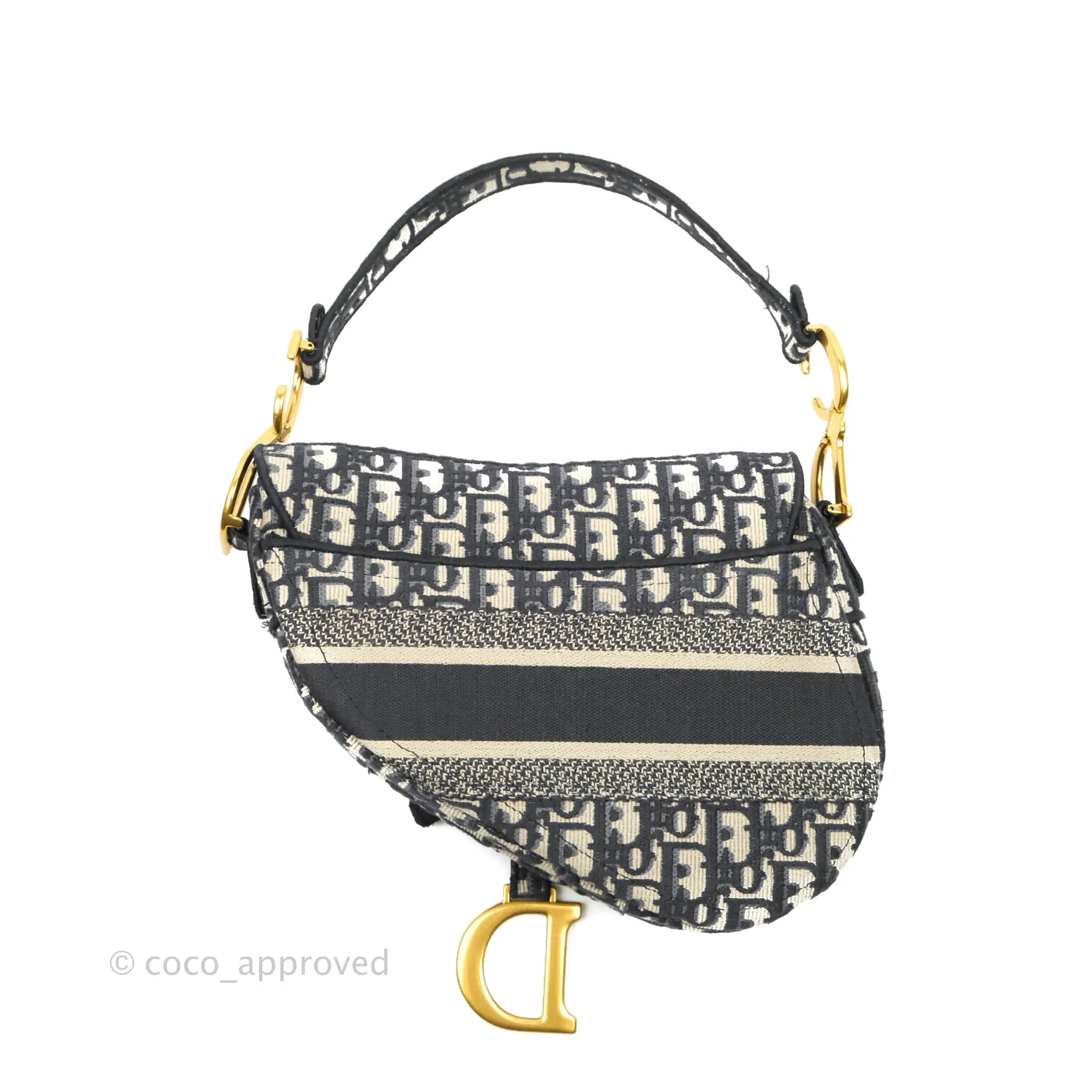 Christian Dior Navy Saddle Bag Dior Oblique Embroidery Gold Hardware