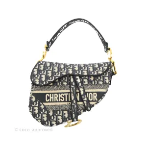 Christian Dior Navy Saddle Bag Dior Oblique Embroidery Gold Hardware