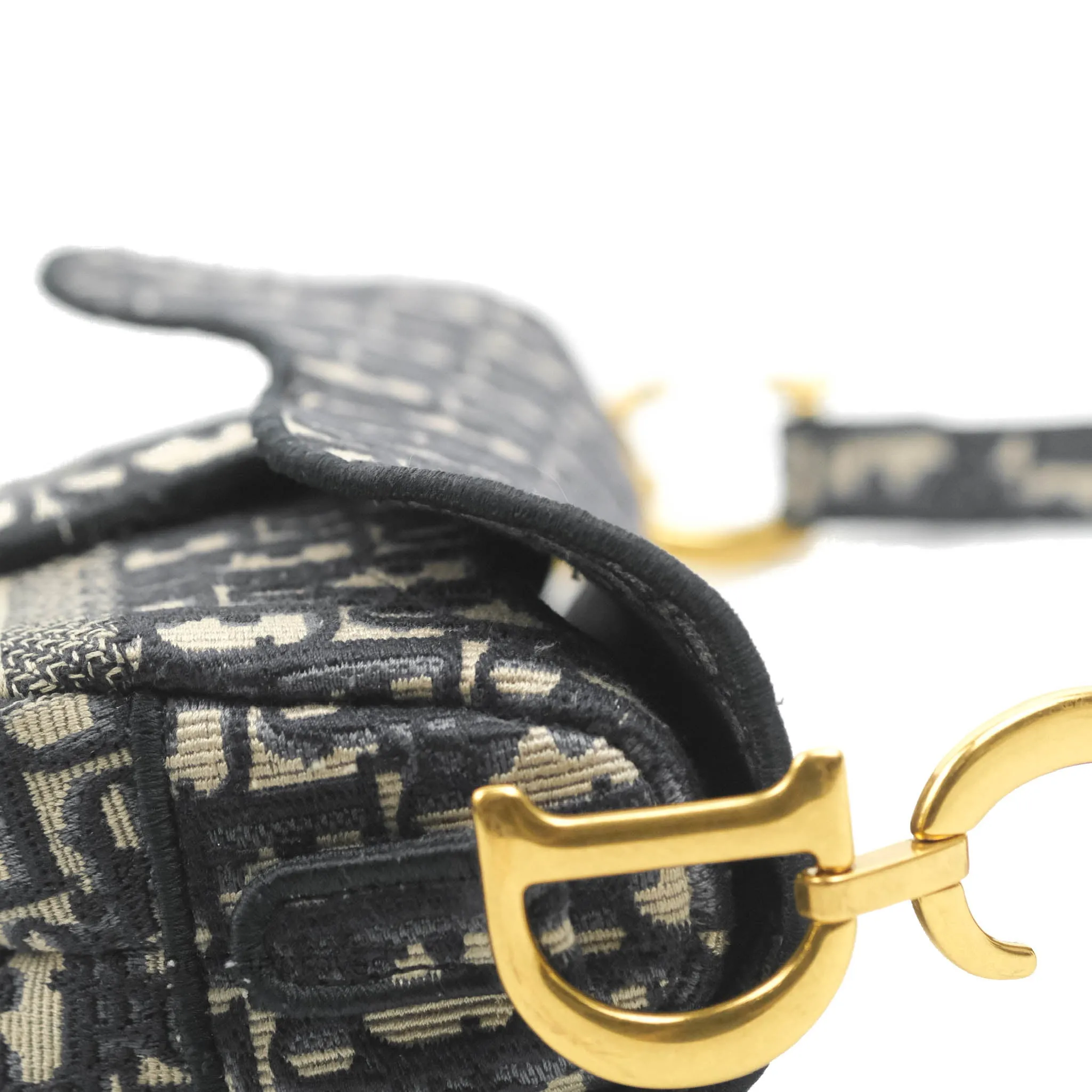 Christian Dior Navy Saddle Bag Dior Oblique Embroidery Gold Hardware