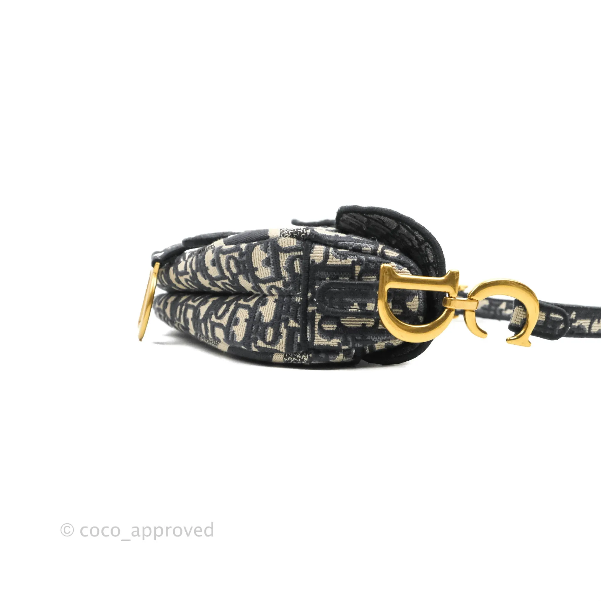 Christian Dior Navy Saddle Bag Dior Oblique Embroidery Gold Hardware