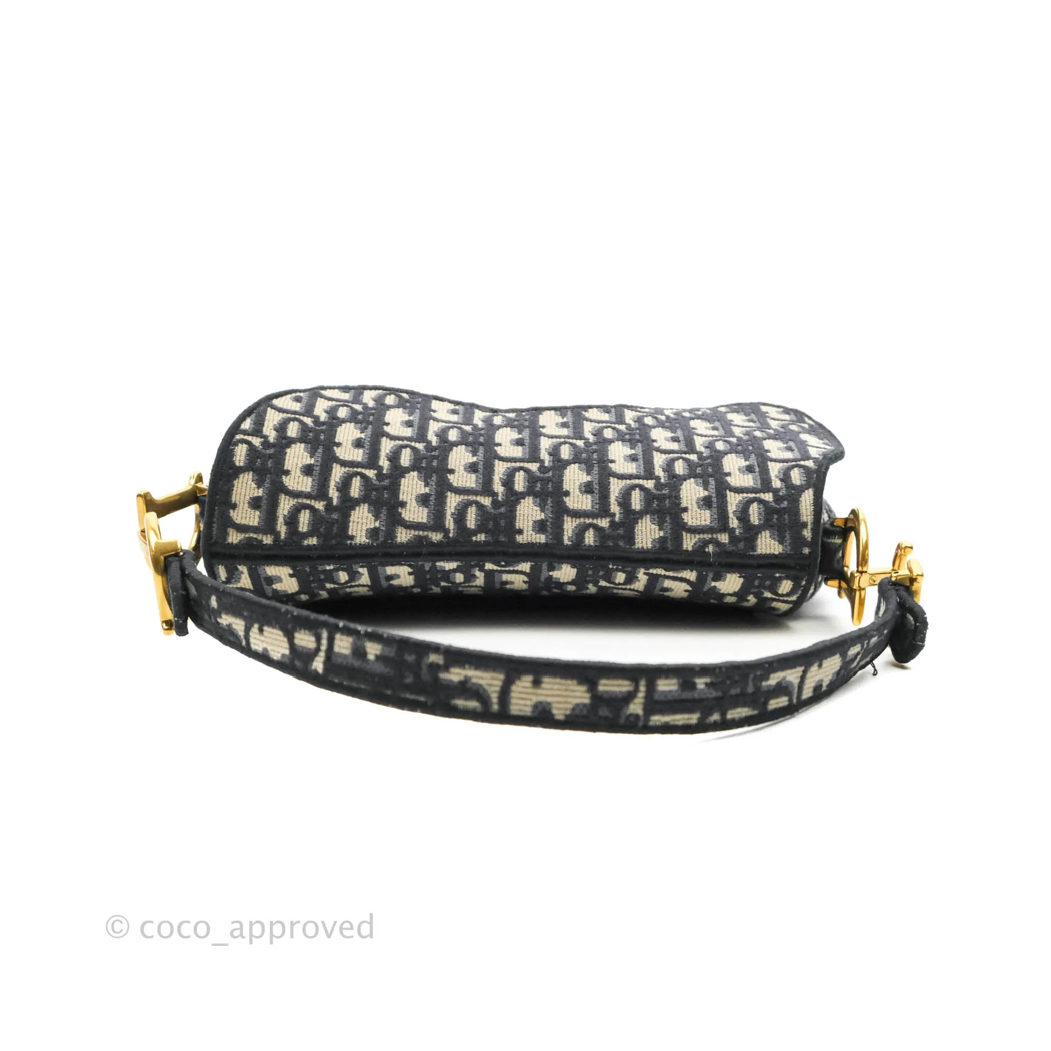 Christian Dior Navy Saddle Bag Dior Oblique Embroidery Gold Hardware