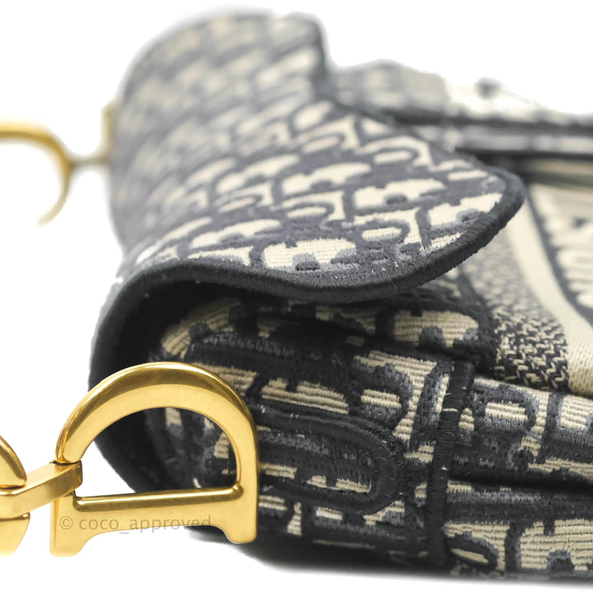 Christian Dior Navy Saddle Bag Dior Oblique Embroidery Gold Hardware