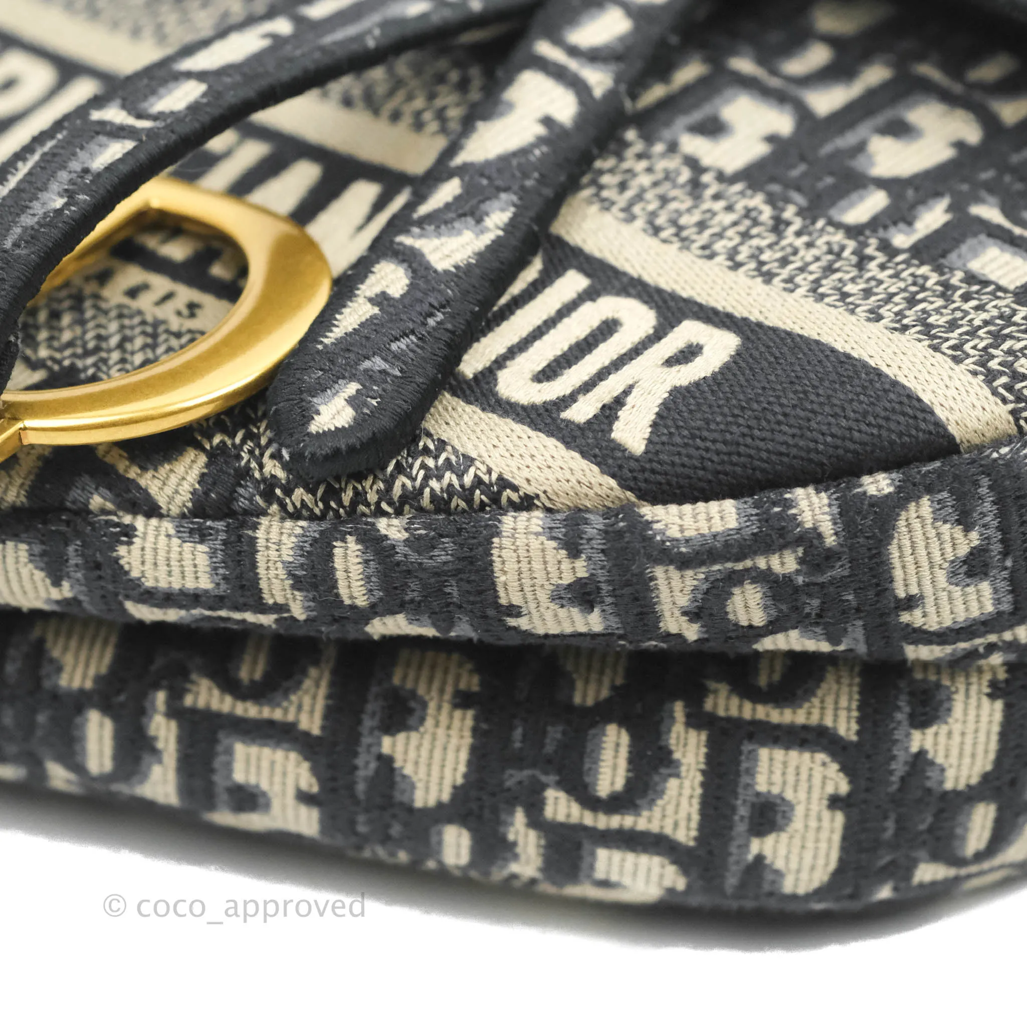 Christian Dior Navy Saddle Bag Dior Oblique Embroidery Gold Hardware