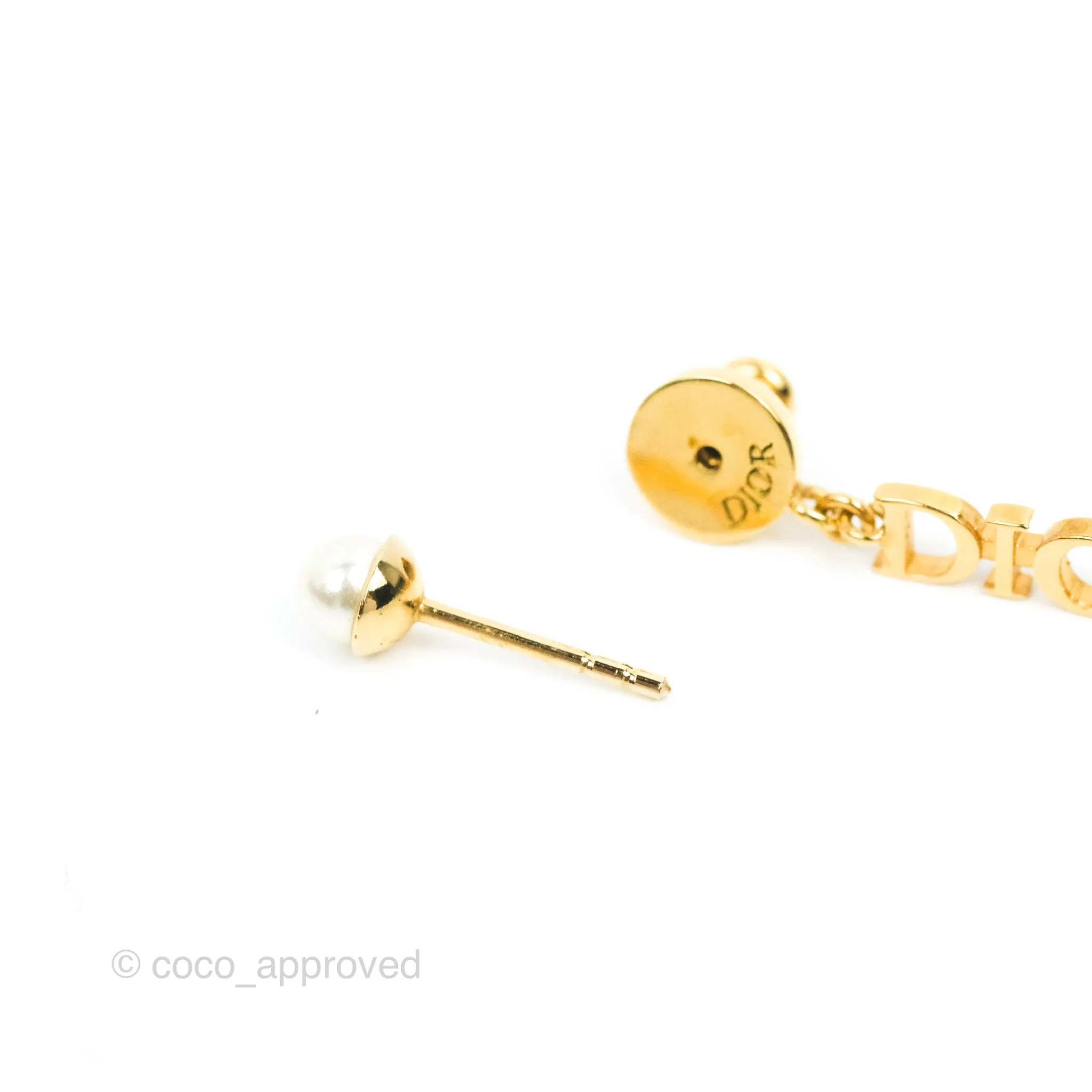 Christian Dior Pearl DIOR Resin Drop Earrings Gold Tone