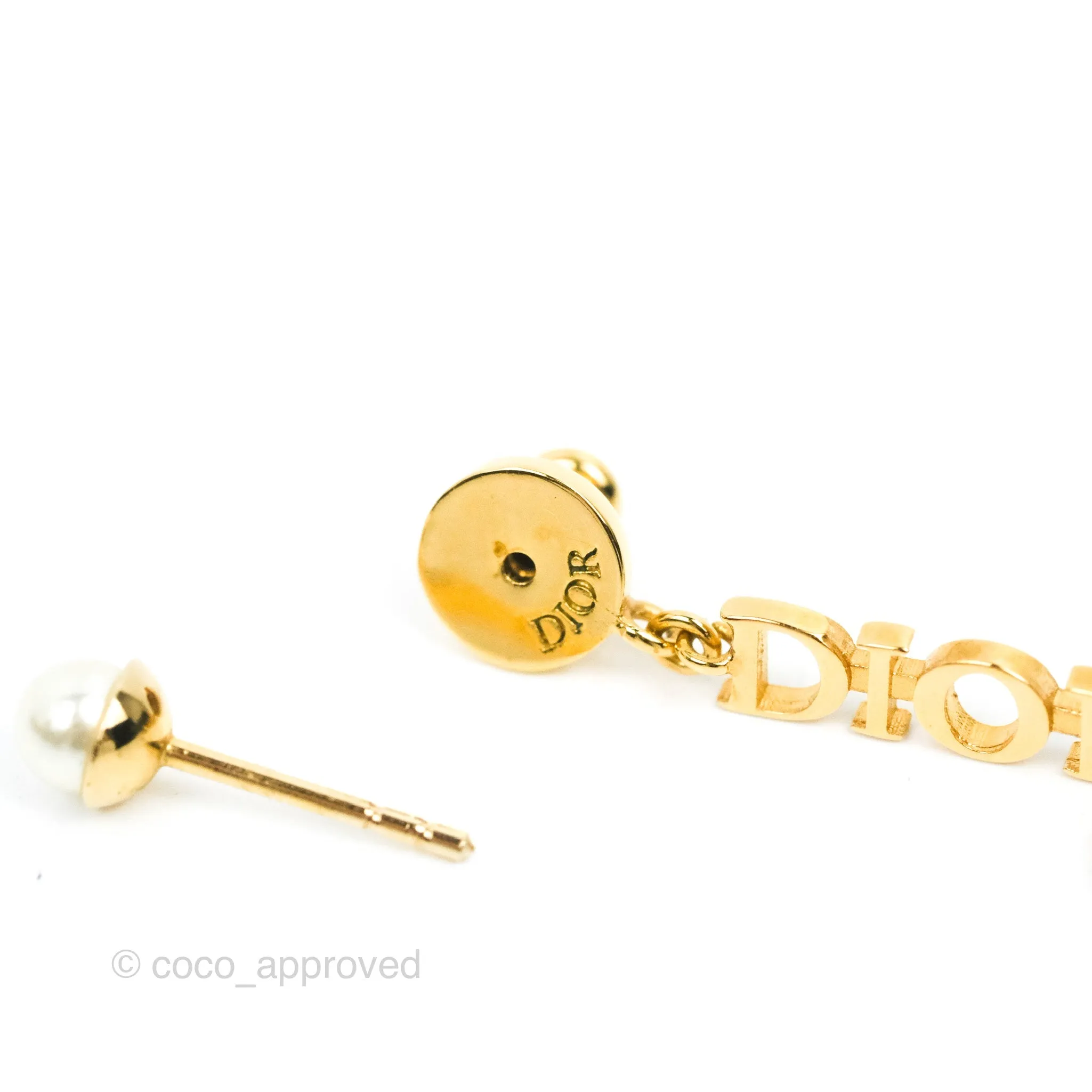 Christian Dior Pearl DIOR Resin Drop Earrings Gold Tone