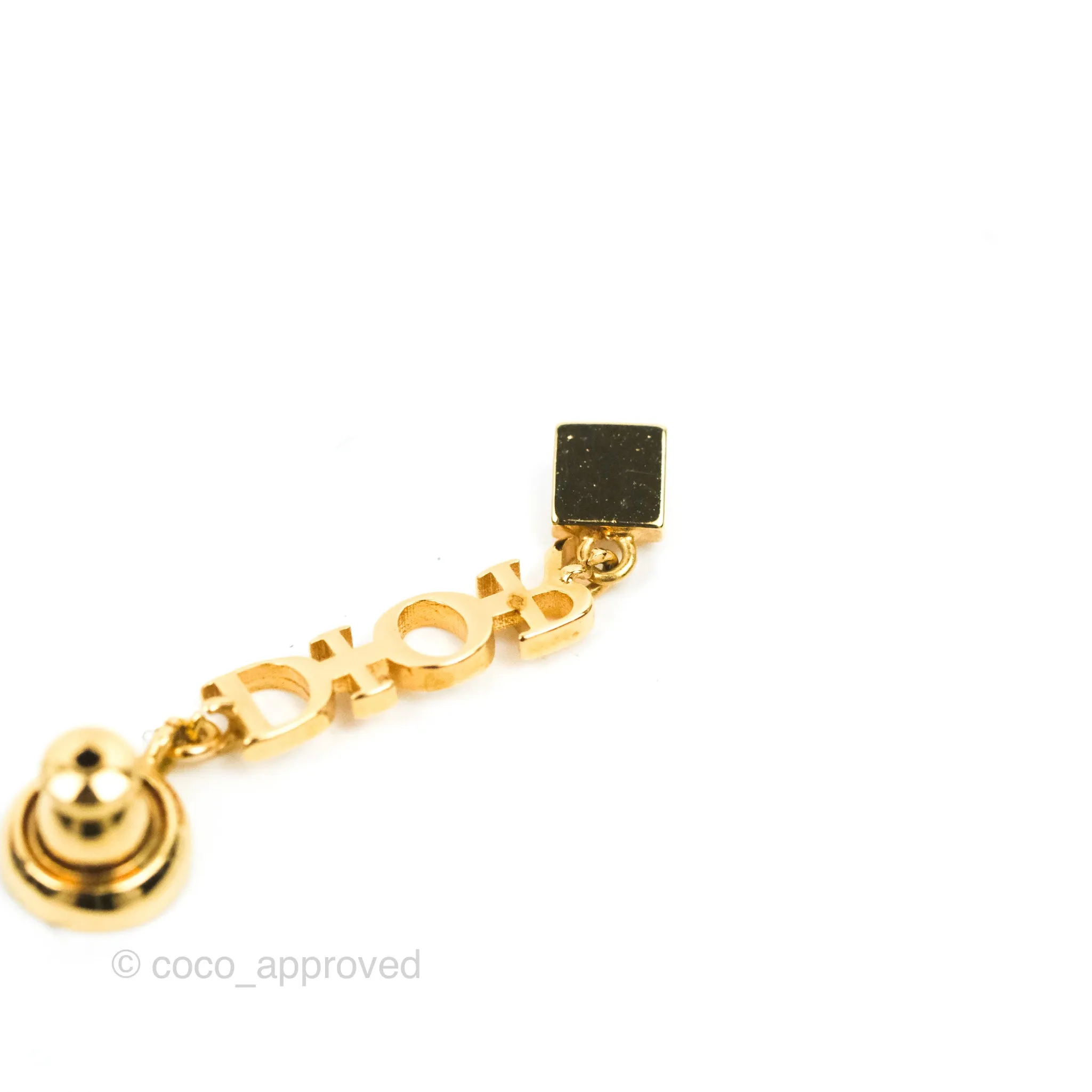 Christian Dior Pearl DIOR Resin Drop Earrings Gold Tone
