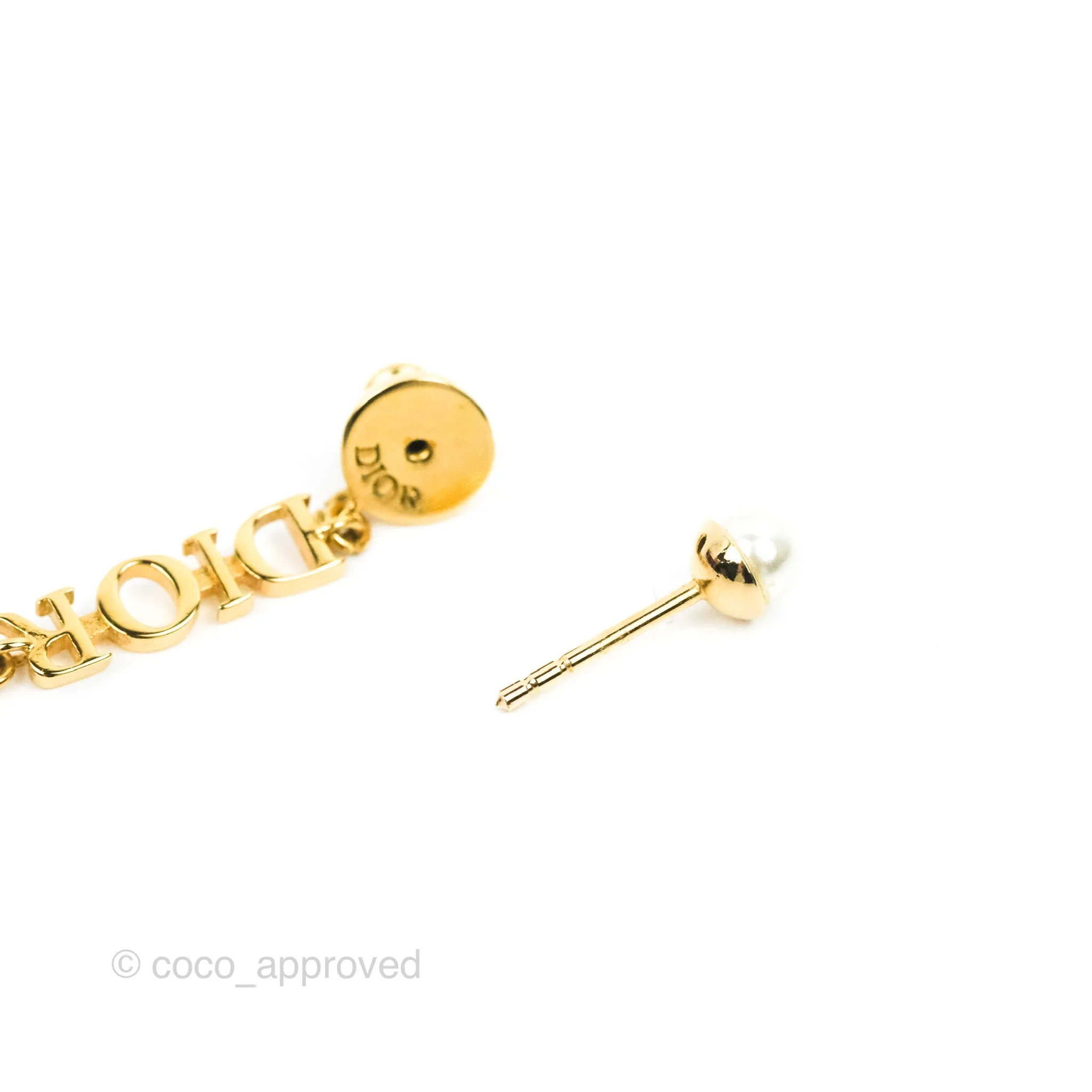 Christian Dior Pearl DIOR Resin Drop Earrings Gold Tone