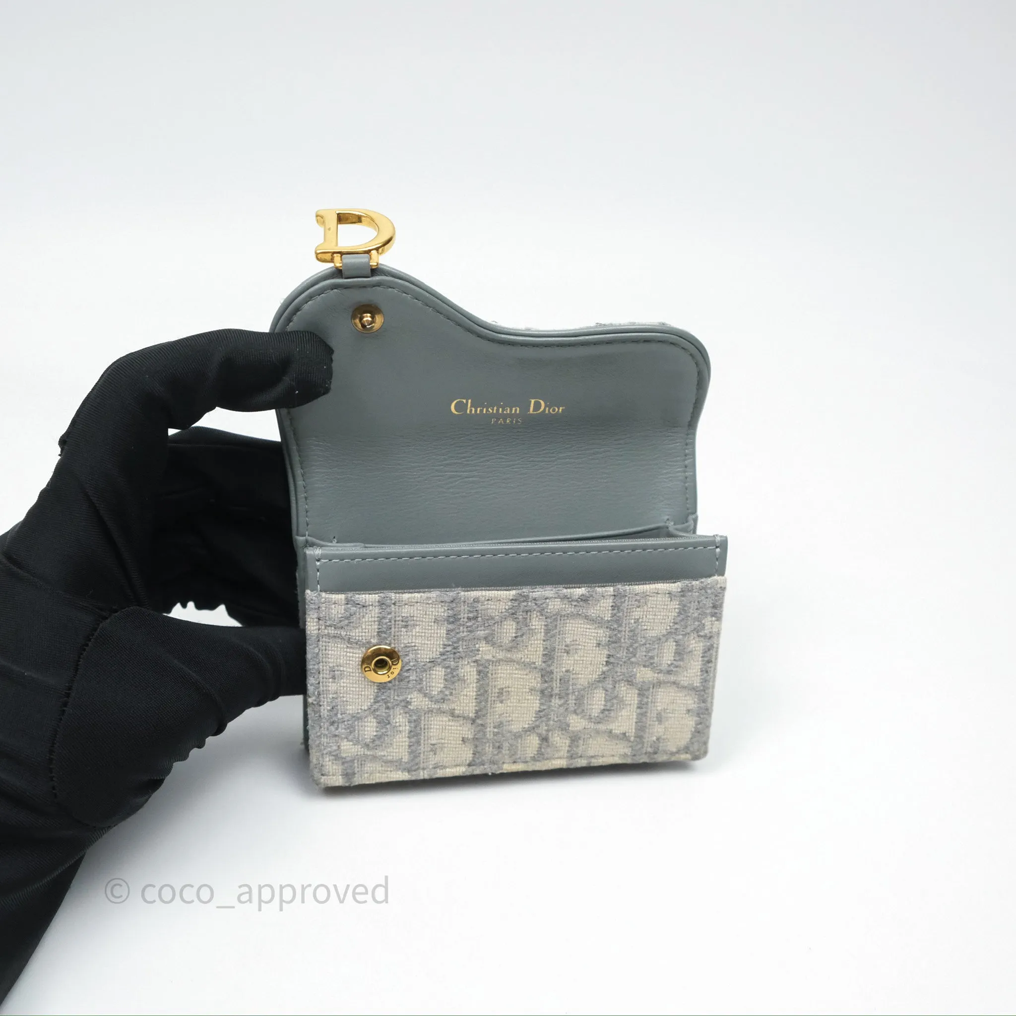 Christian Dior Saddle Bloom Card Holder Gray Dior Oblique Jacquard