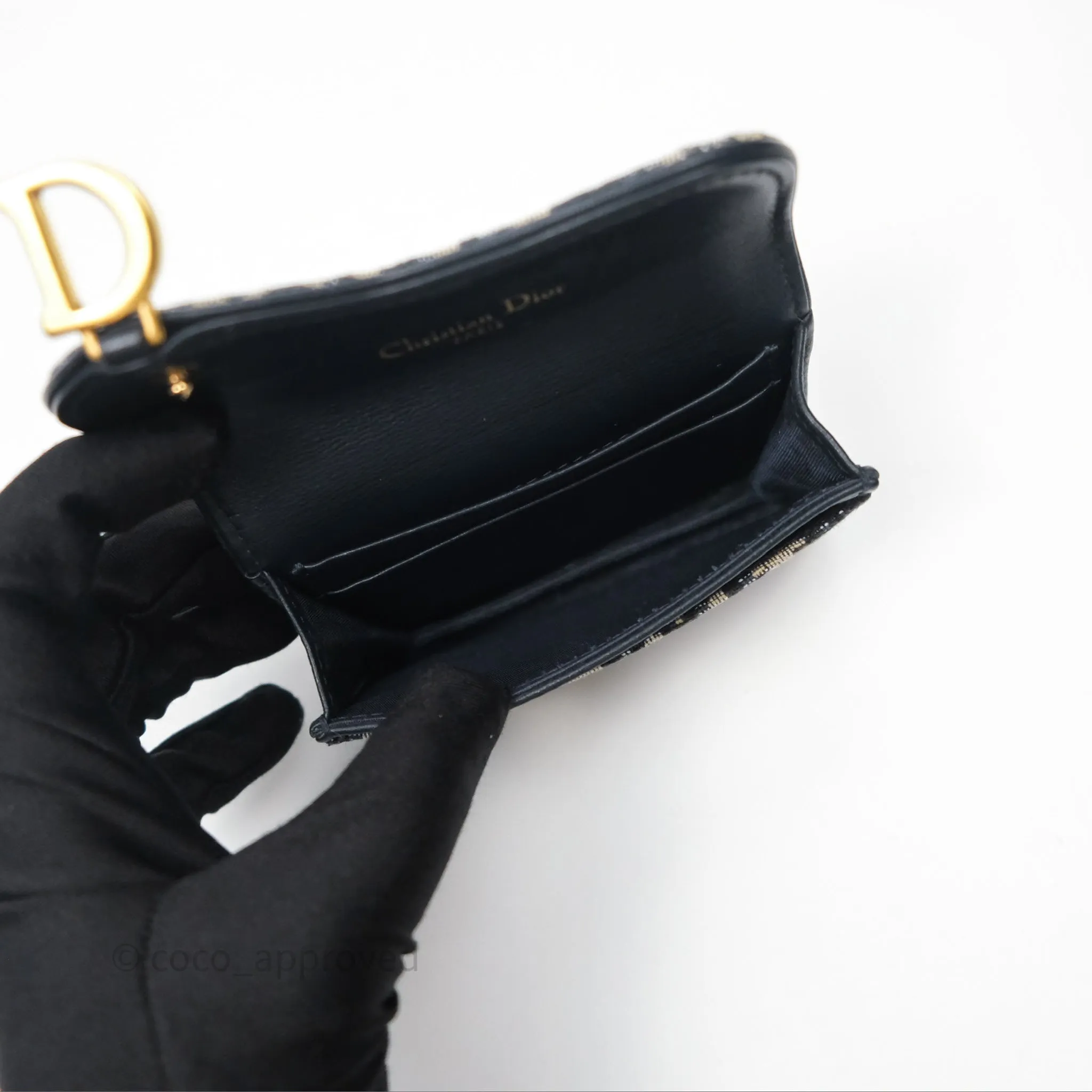 Christian Dior Saddle Flap Card Holder Blue Dior Oblique Jacquard