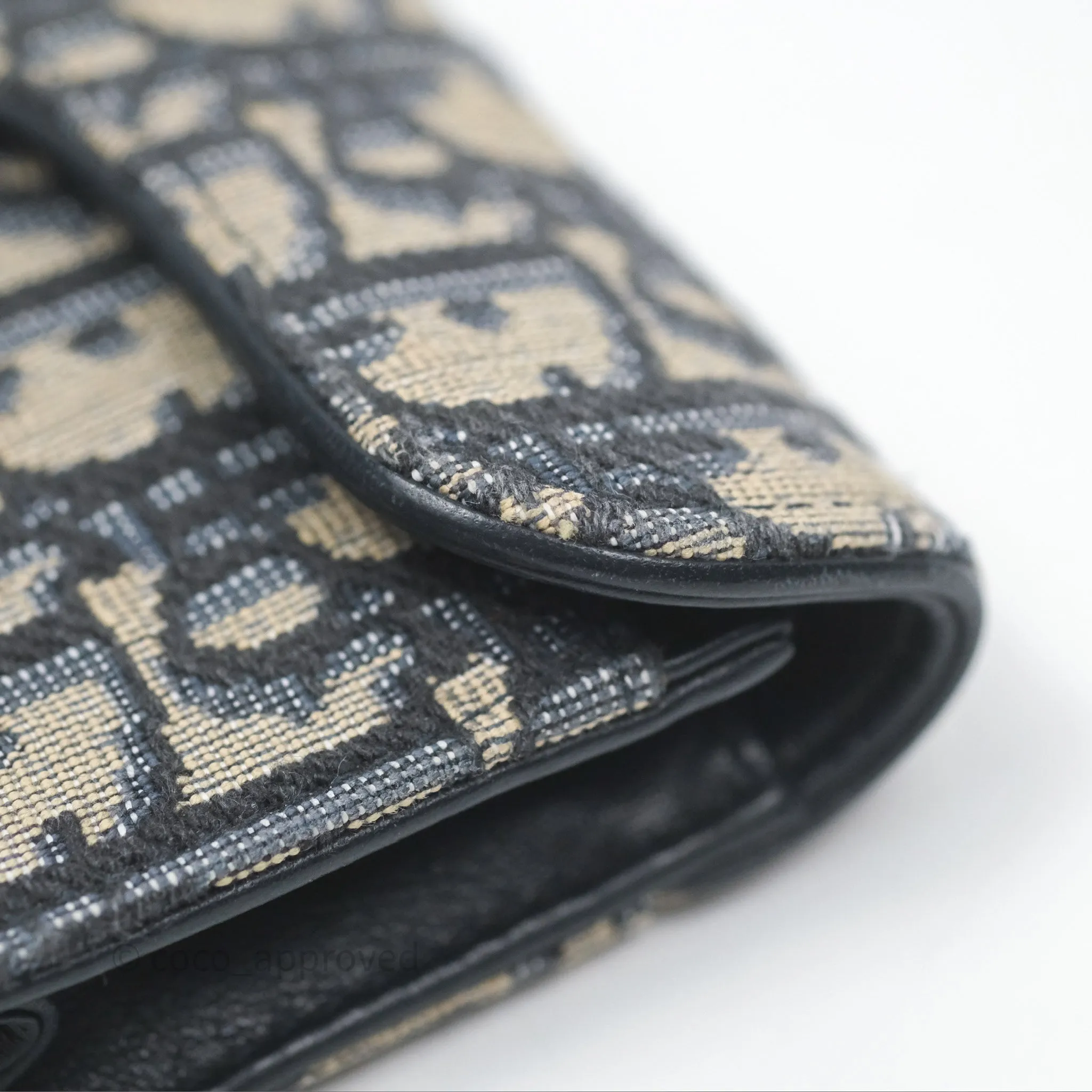 Christian Dior Saddle Flap Card Holder Blue Dior Oblique Jacquard