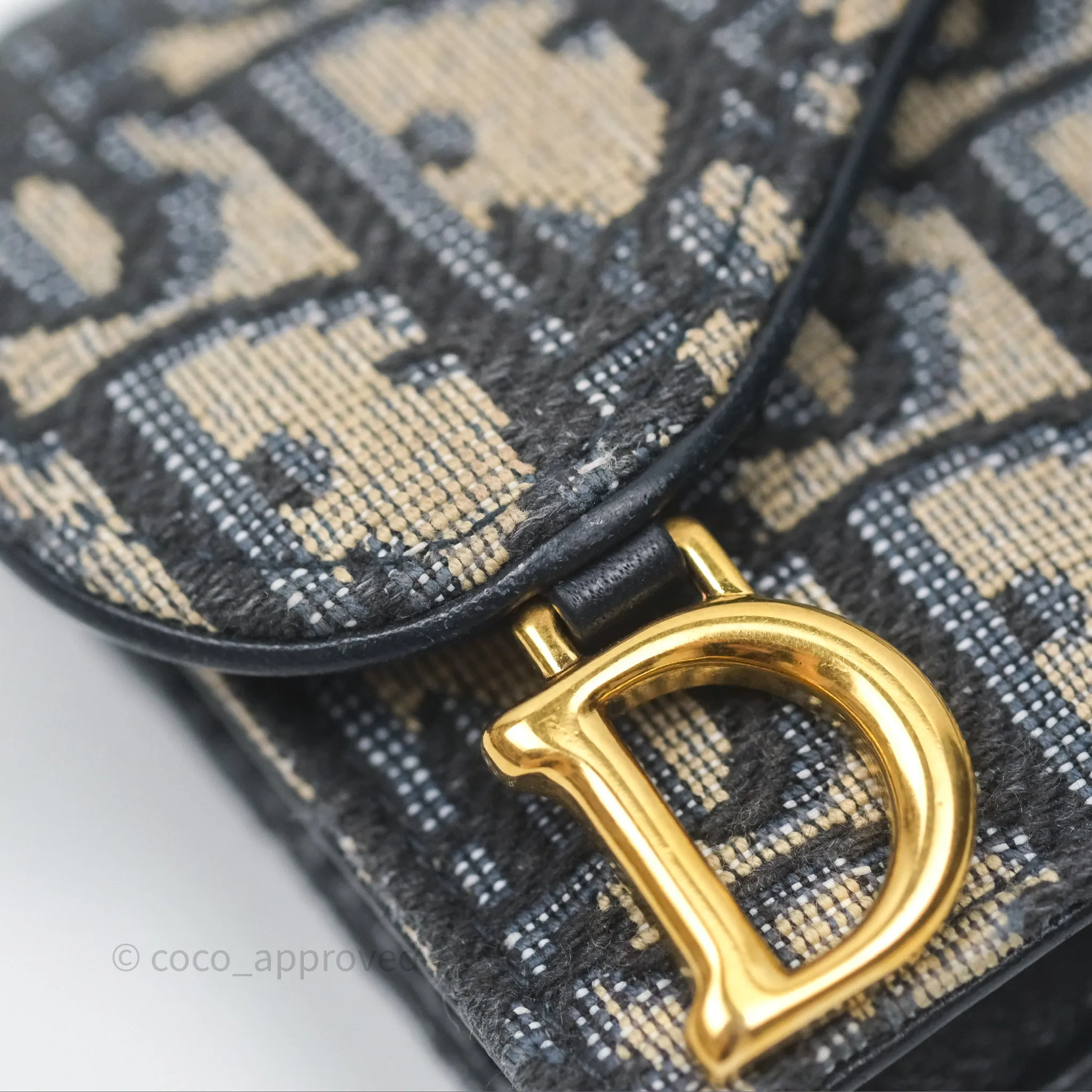 Christian Dior Saddle Flap Card Holder Blue Dior Oblique Jacquard