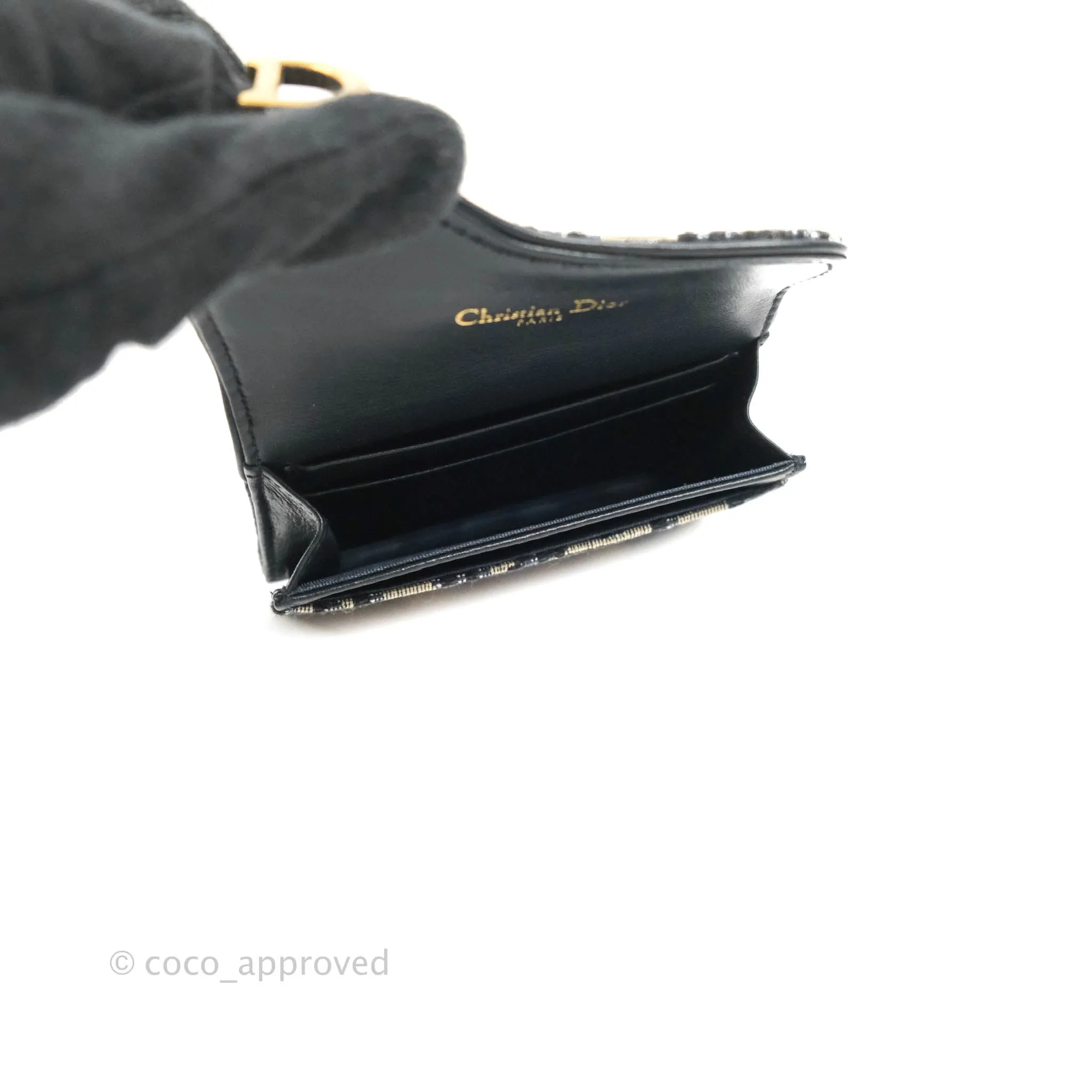 Christian Dior Saddle Flap Card Holder Blue Dior Oblique Jacquard