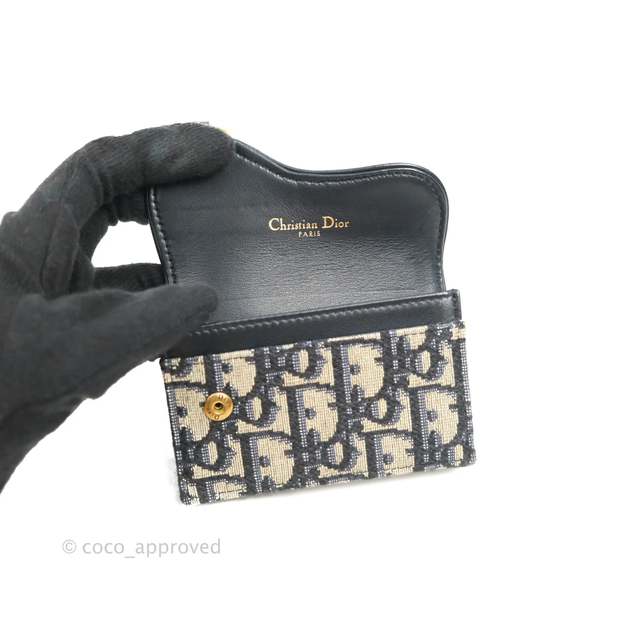Christian Dior Saddle Flap Card Holder Blue Dior Oblique Jacquard