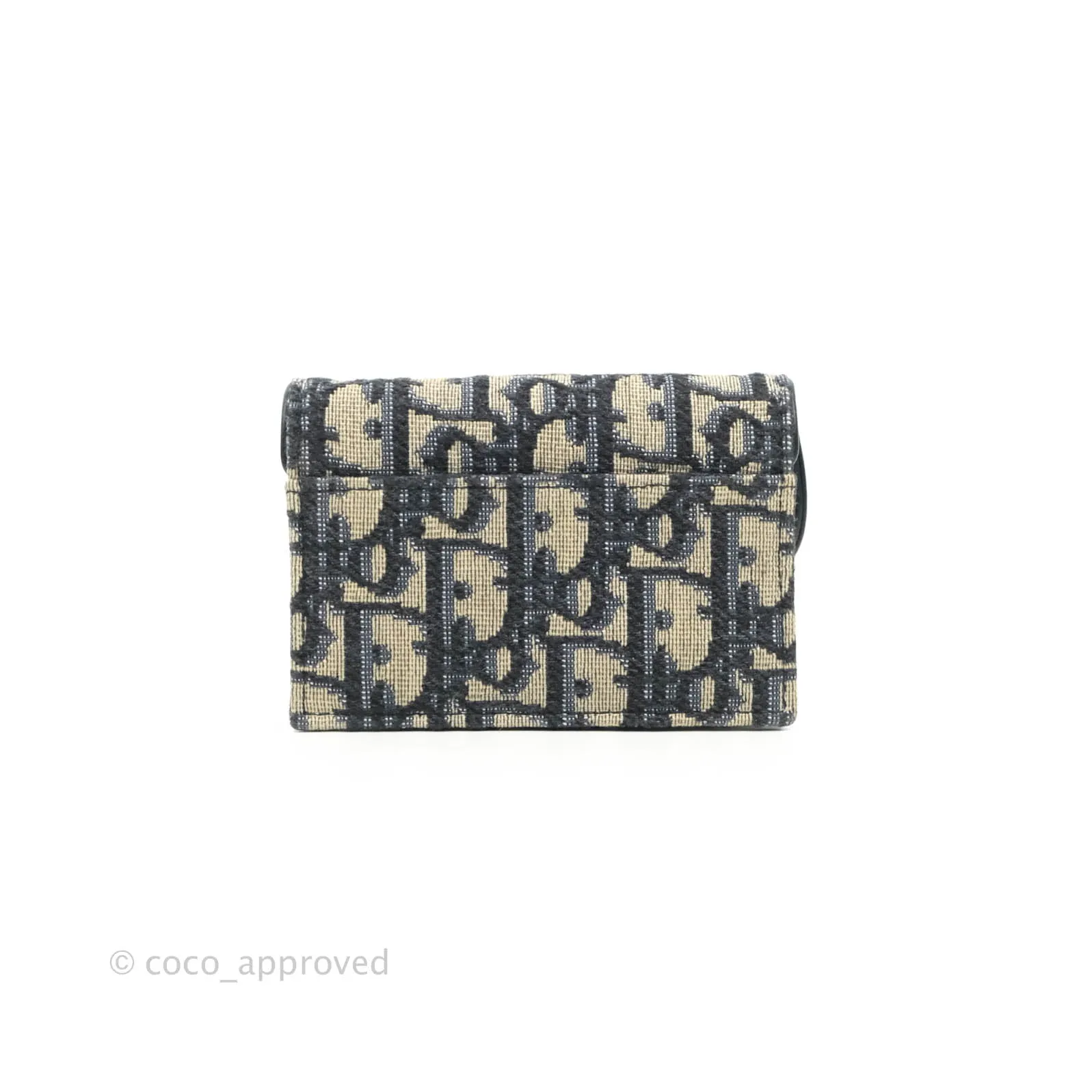 Christian Dior Saddle Flap Card Holder Blue Dior Oblique Jacquard