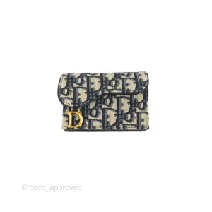 Christian Dior Saddle Flap Card Holder Blue Dior Oblique Jacquard
