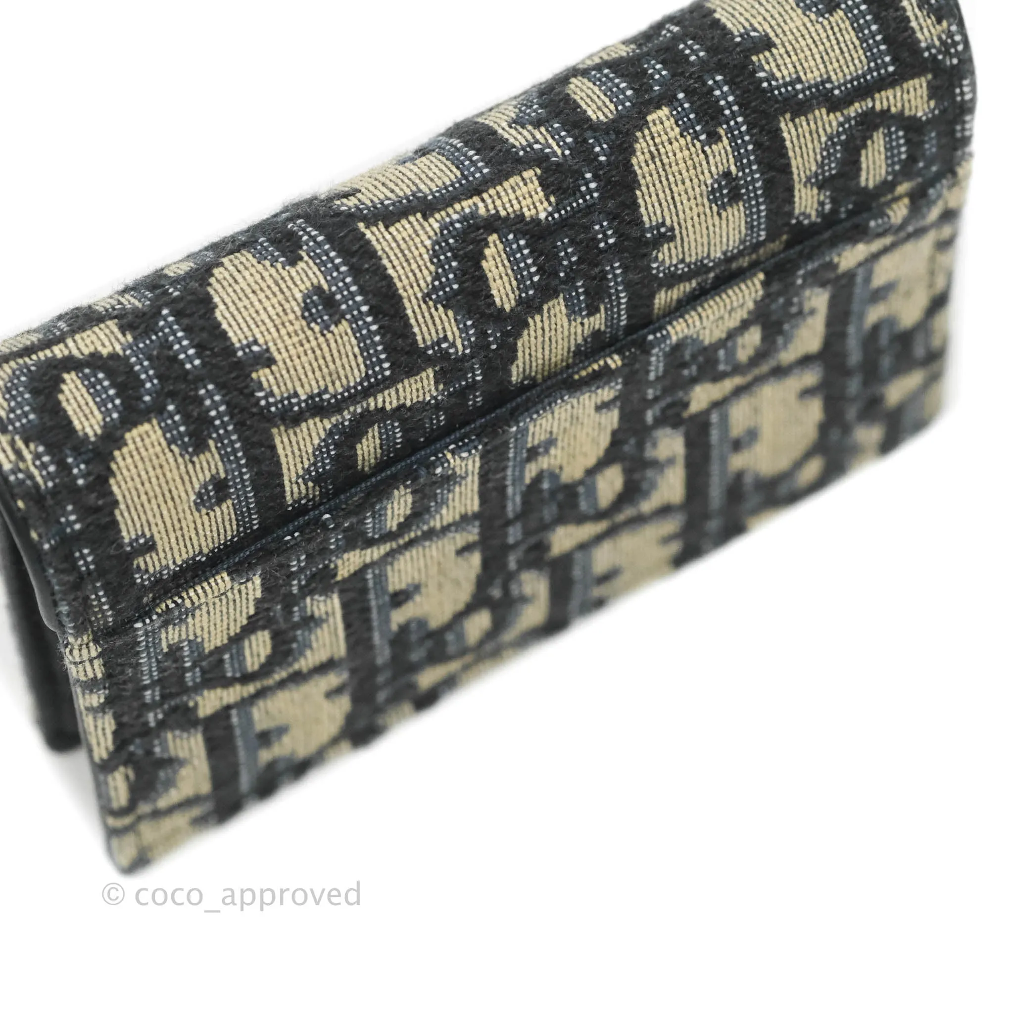 Christian Dior Saddle Flap Card Holder Blue Dior Oblique Jacquard