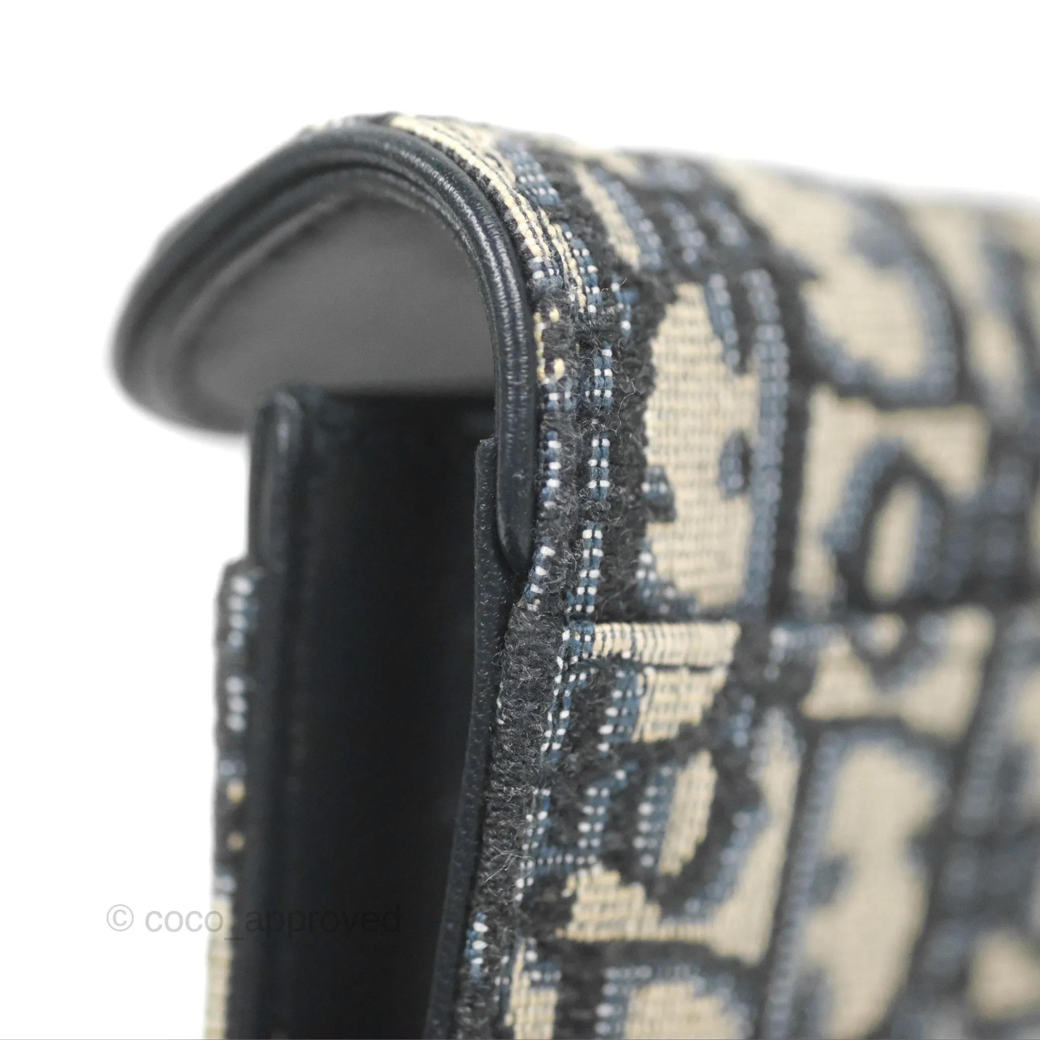 Christian Dior Saddle Flap Card Holder Blue Dior Oblique Jacquard