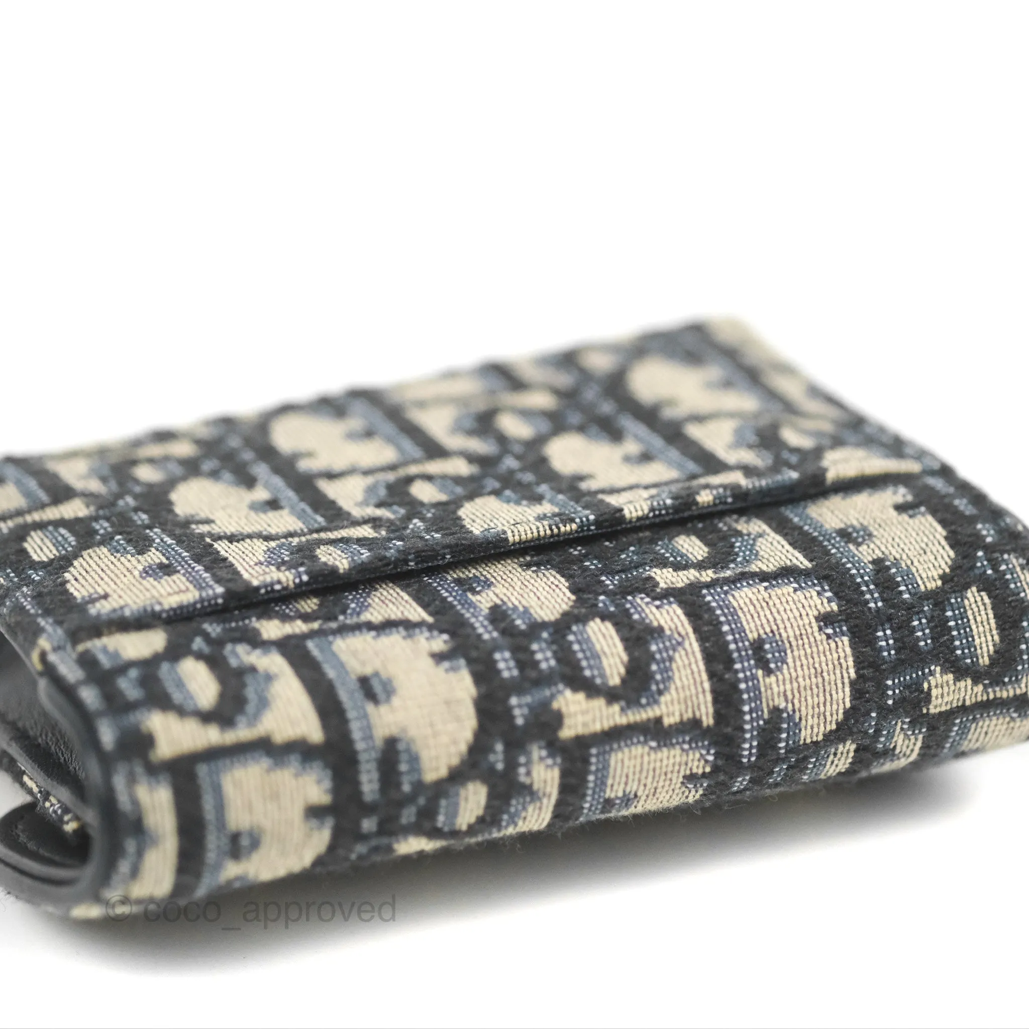 Christian Dior Saddle Flap Card Holder Blue Dior Oblique Jacquard
