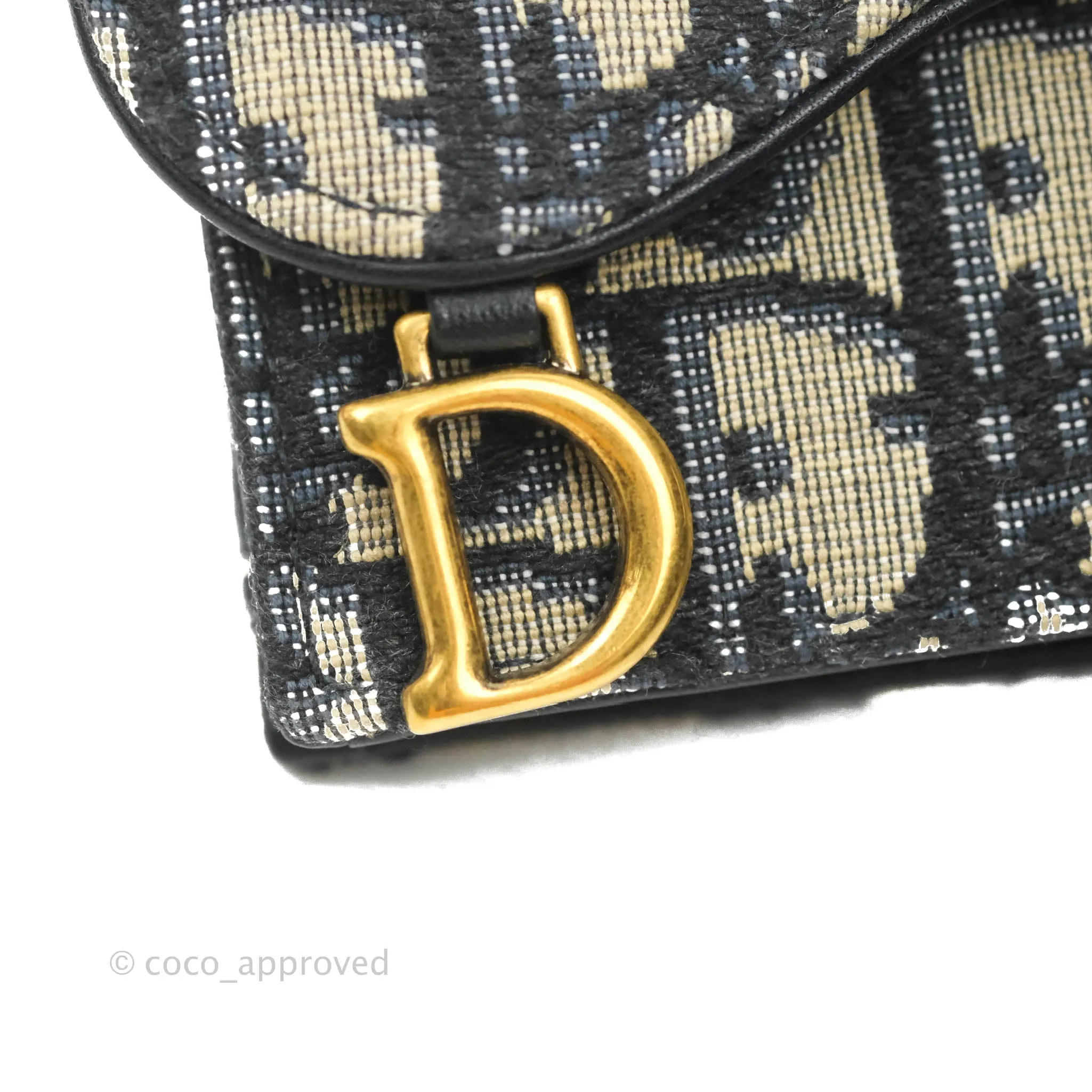 Christian Dior Saddle Flap Card Holder Blue Dior Oblique Jacquard