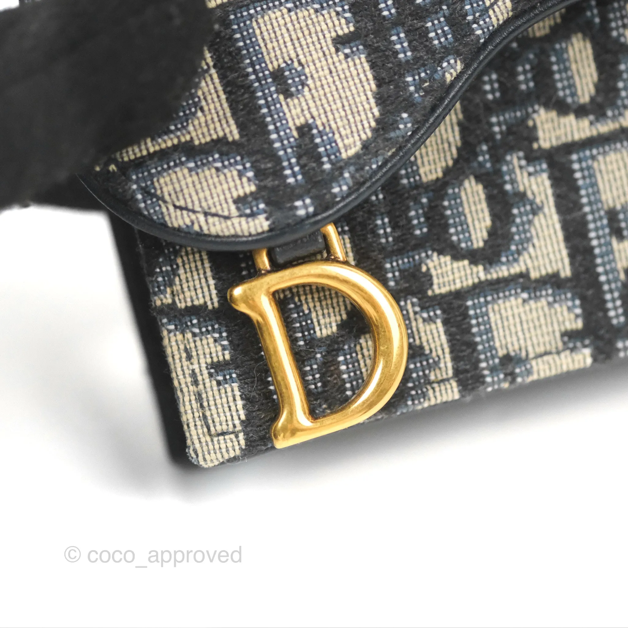 Christian Dior Saddle Flap Card Holder Blue Dior Oblique Jacquard