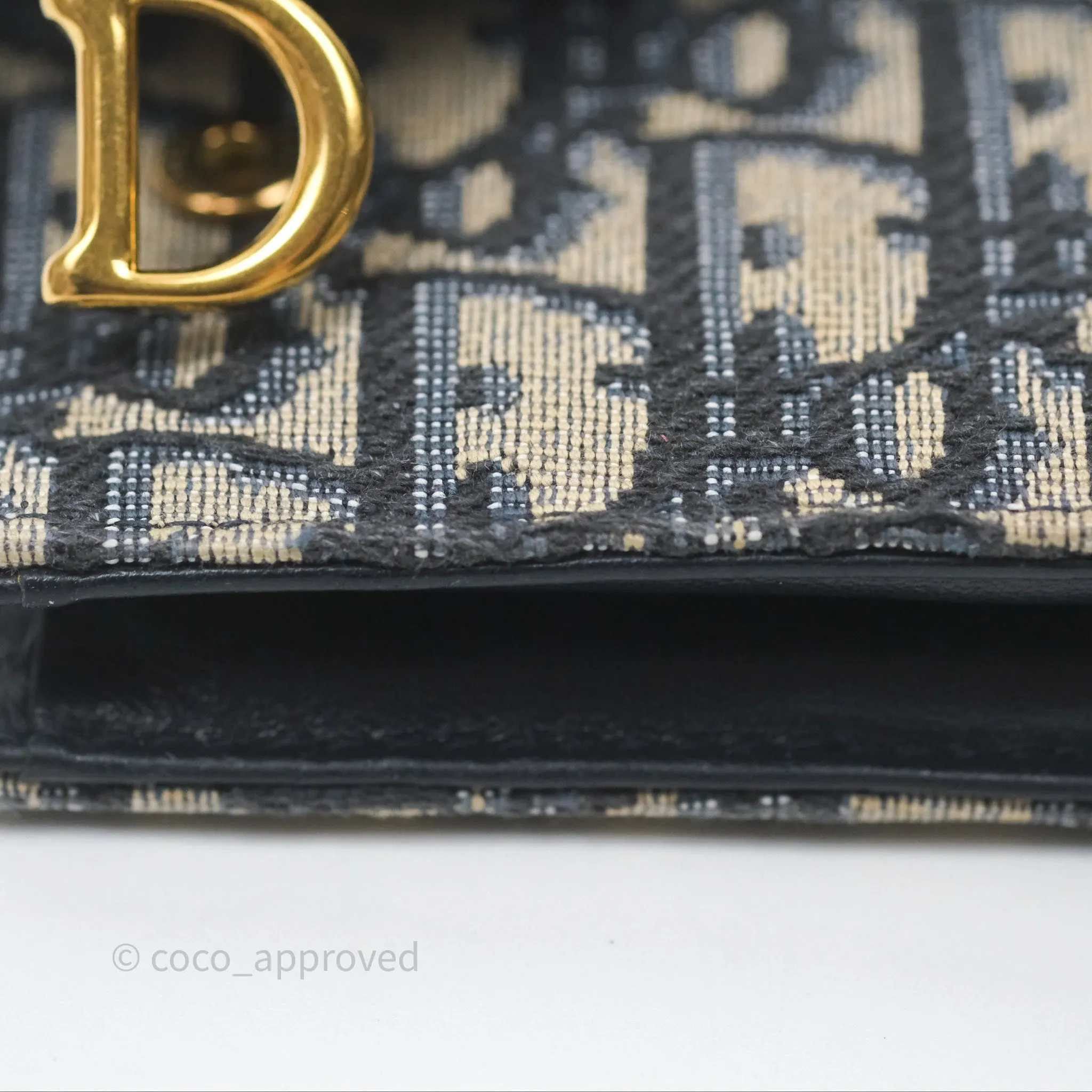 Christian Dior Saddle Flap Card Holder Blue Dior Oblique Jacquard