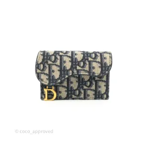 Christian Dior Saddle Flap Card Holder Blue Dior Oblique Jacquard