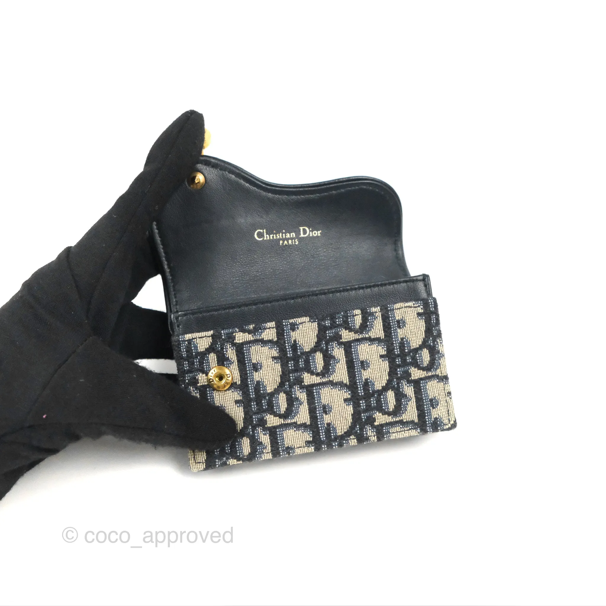 Christian Dior Saddle Flap Card Holder Blue Dior Oblique Jacquard
