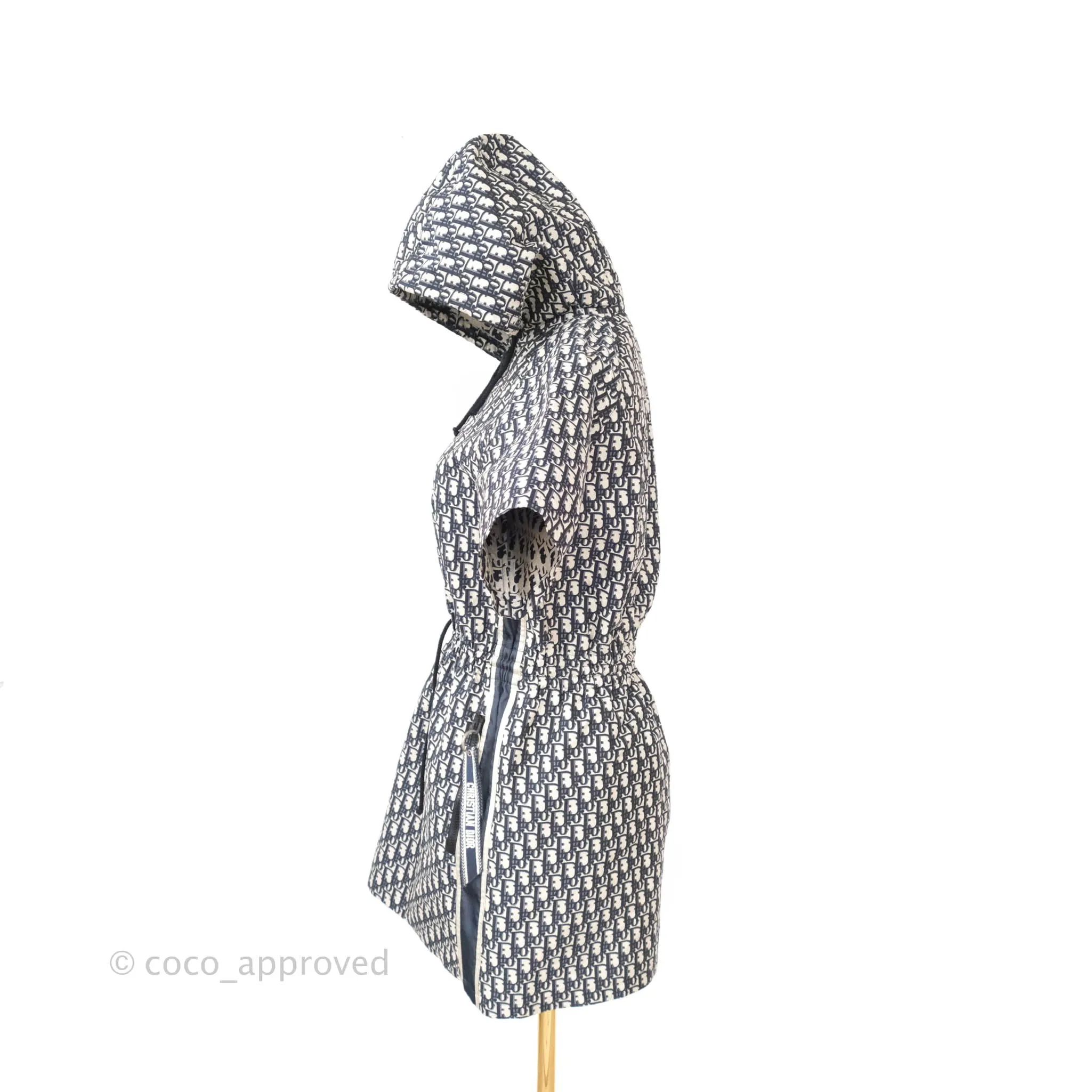 Christian Dior Short Hooded Dress Navy Dior Oblique Jacquard