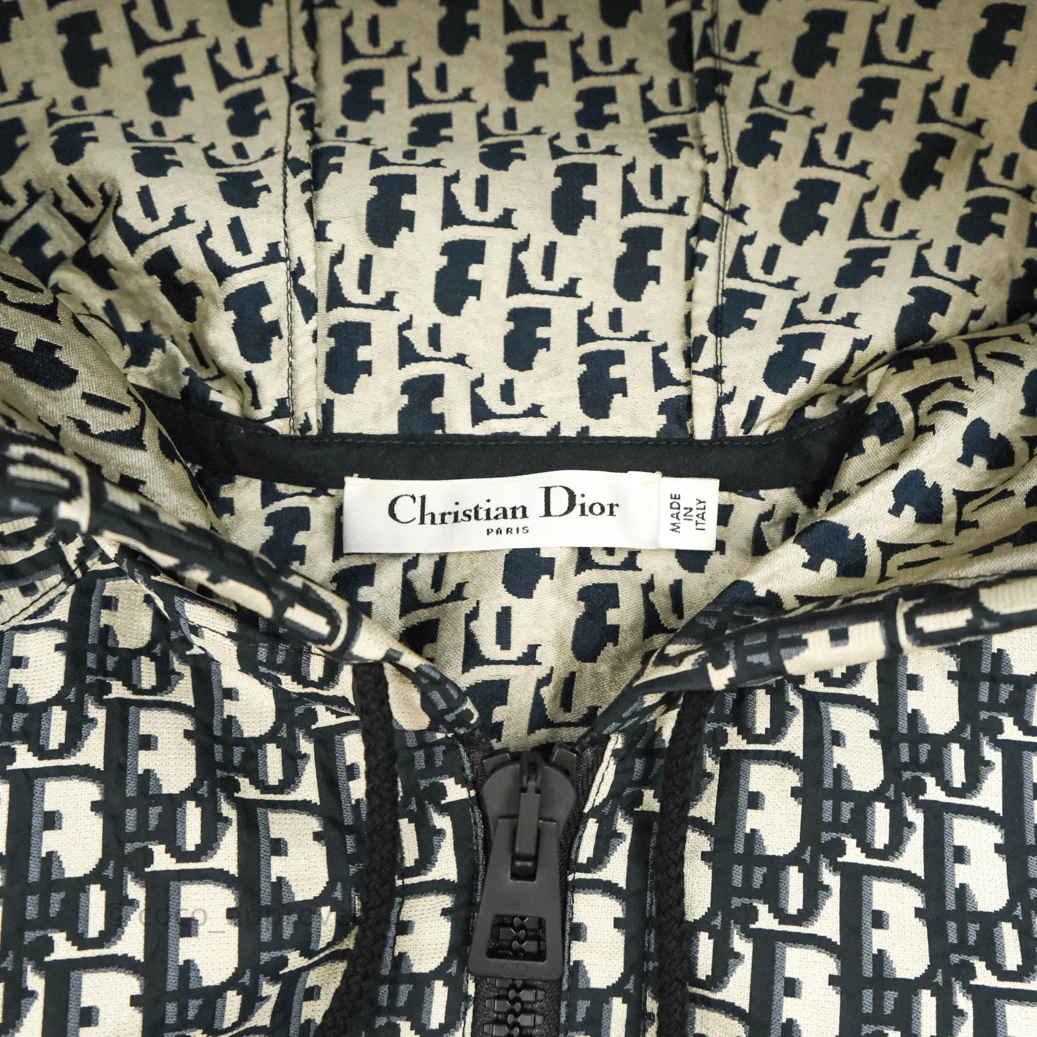 Christian Dior Short Hooded Dress Navy Dior Oblique Jacquard