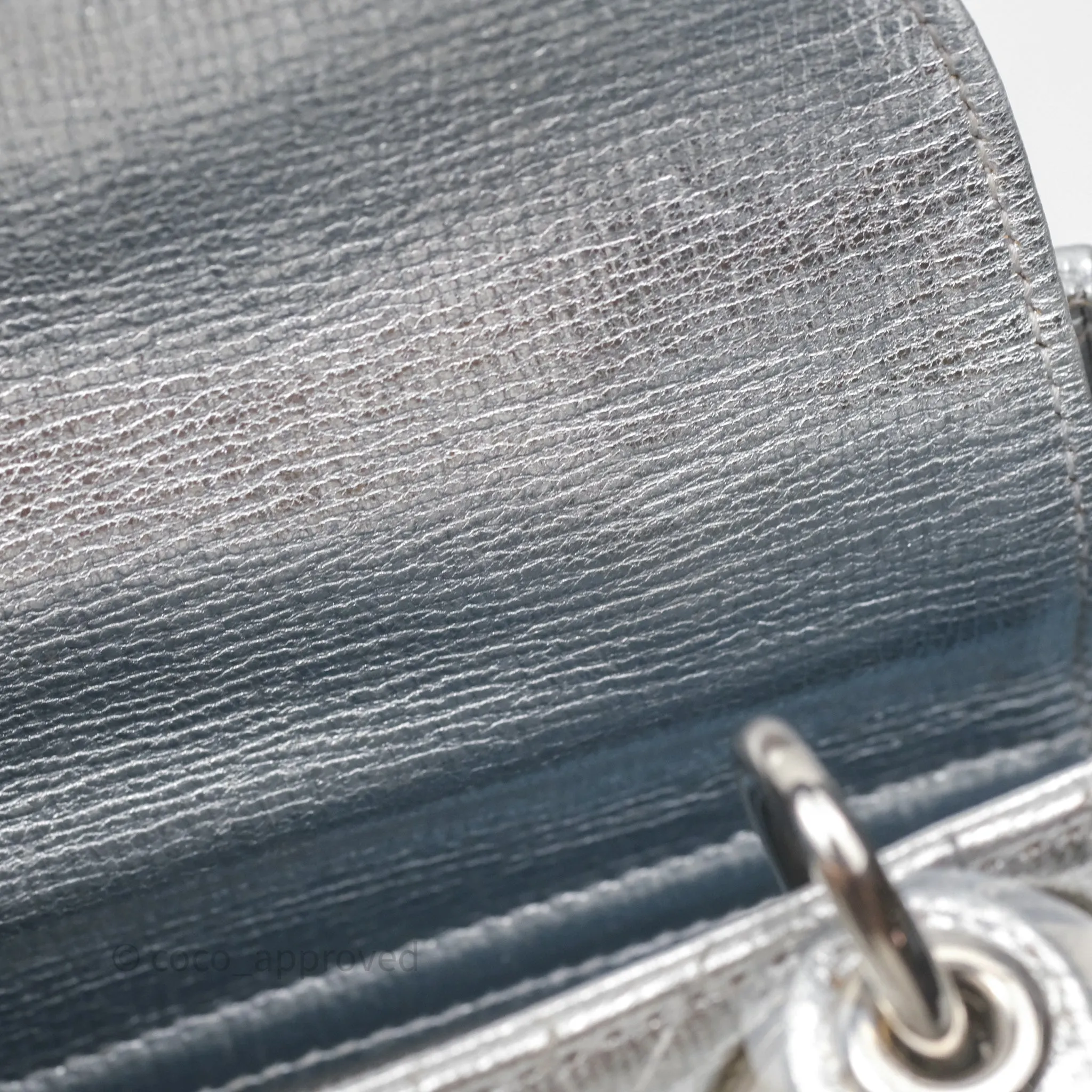 Christian Dior Small Lady Dior My ABCDior Silver Metallic Grained Calfskin Cannage
